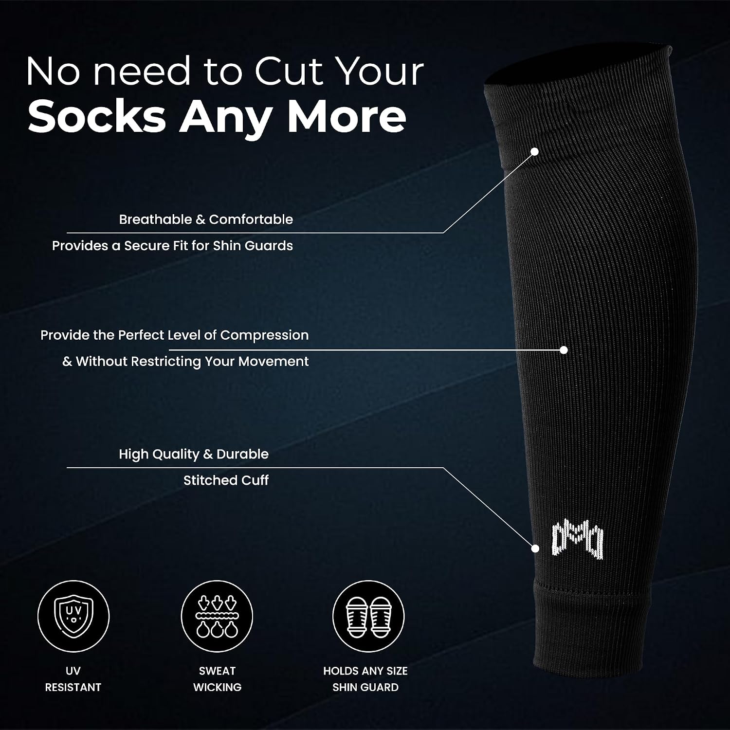Pre Cut Soccer Sock Sleeves, Companion for Soccer Grip Socks, Securely Holds Shin Guards, Compression Leg Warmer - Image 2