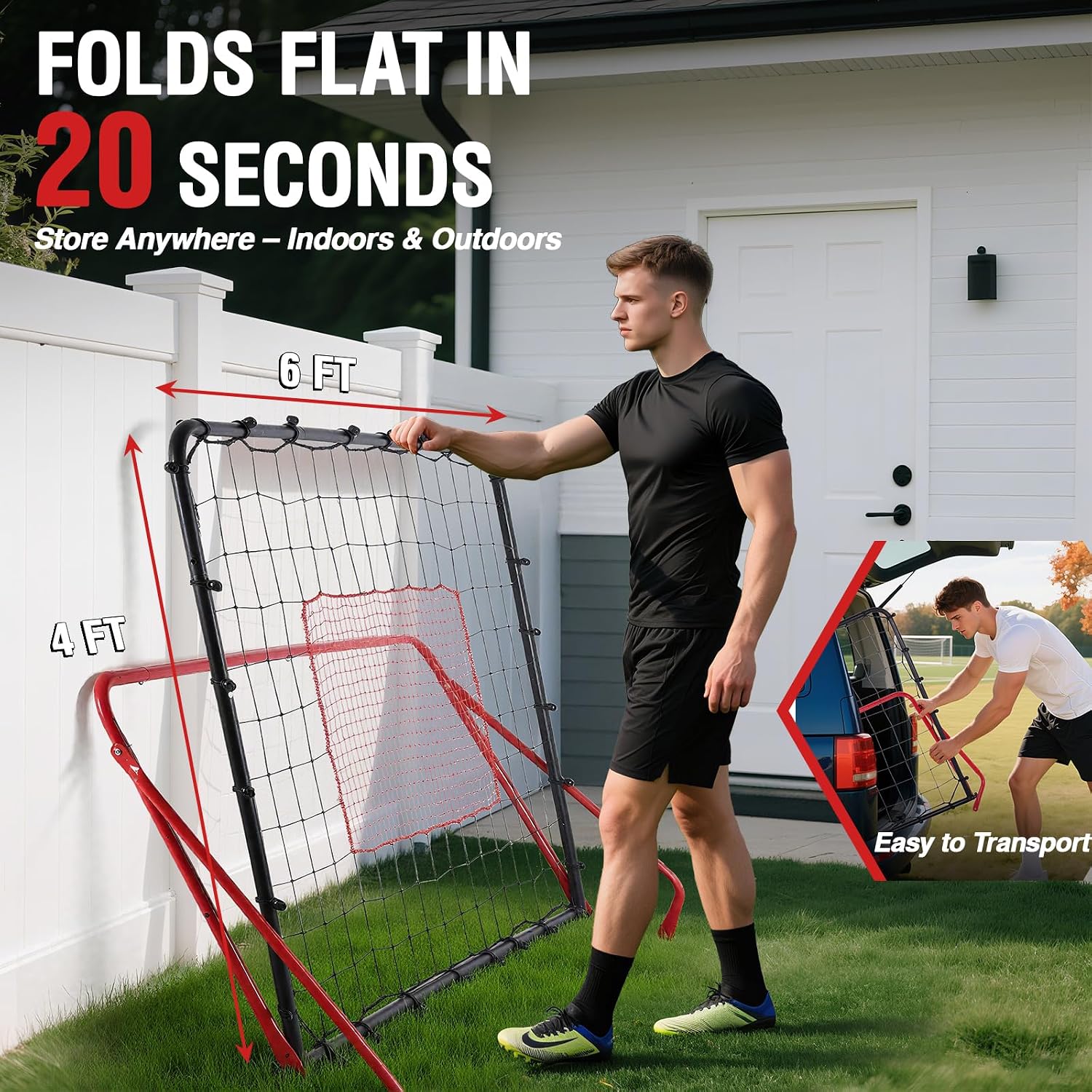 ZEALFEEL 6x4FT Soccer Rebounder Net, 10-Angle Kickback Training Frame | Thickened Metal, Tear-Resistant PE Net; For Soccer, Volleyball & Baseball; Portable for Backyard/Indoor Solo & Team Drills - Image 7