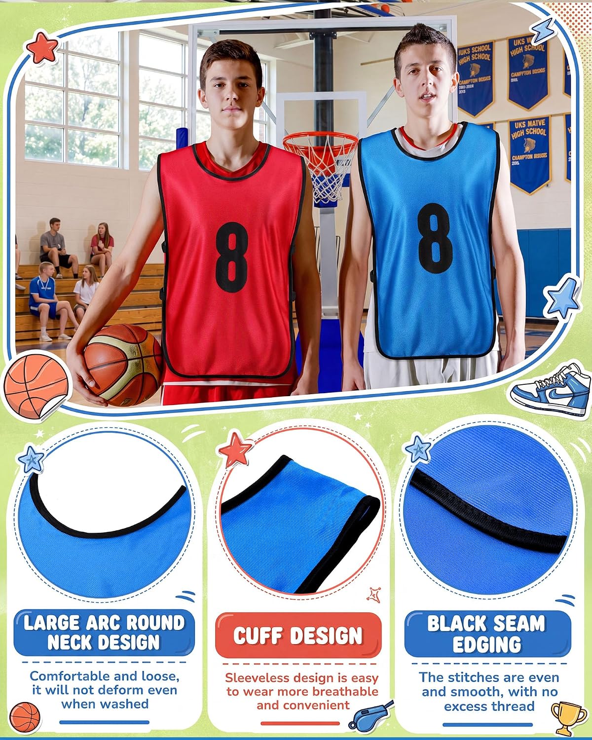 Yahenda 24 Pcs Sports Pinnies Soccer Scrimmage Practice Vests Numbered Soccer Team Pennies with Belt for Adult - Image 4