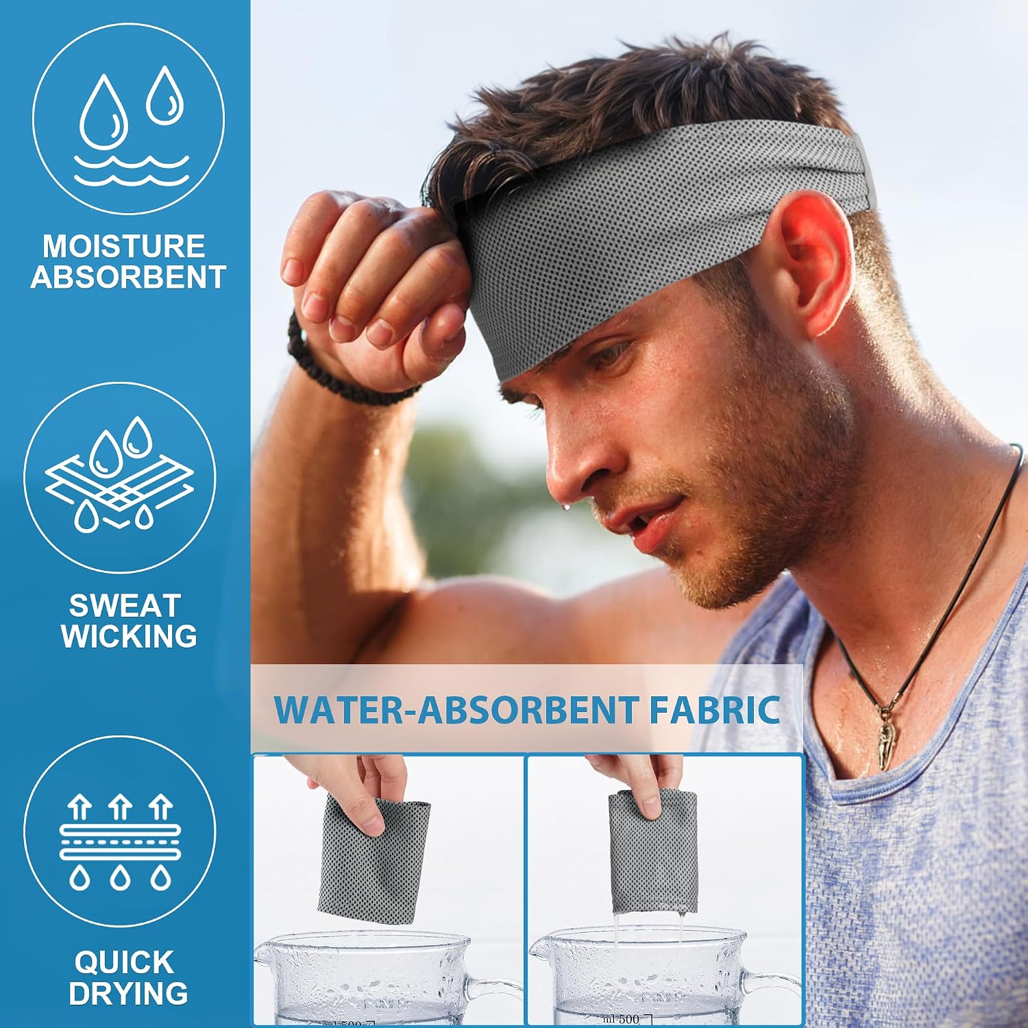 Sukeen Cooling Sports Headbands for Men: Instant Cooling Moisture Wicking Sweatbands Non-Slip Elastic Mens Headband Gym - Image 3