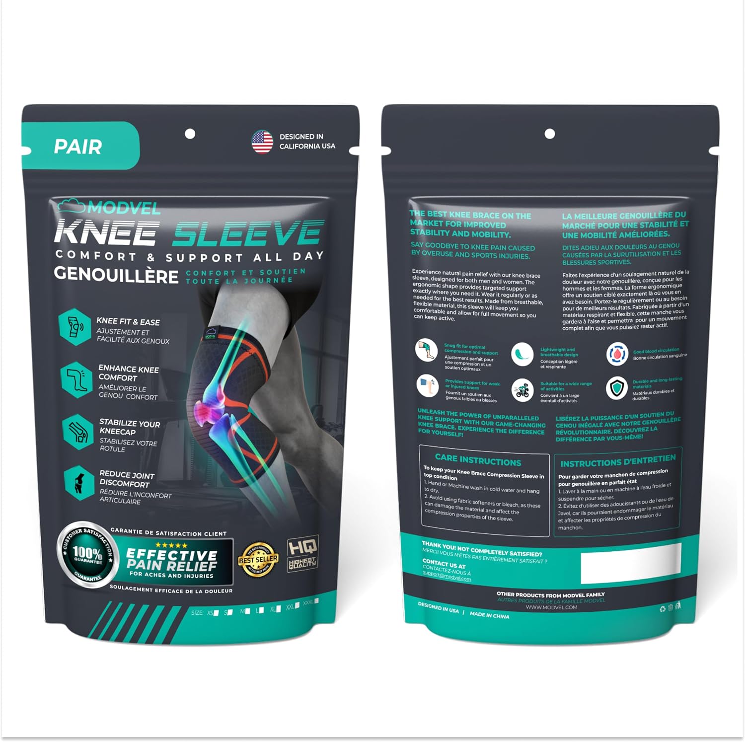 Modvel Compression Knee Brace for Women & Men - 2 Pack Knee Brace for Women Running Knee Pain, Knee Support Compression Sleeve, Workout Sports Knee Braces for Meniscus Tear ACL & Arthritis Pain Relief - Image 7