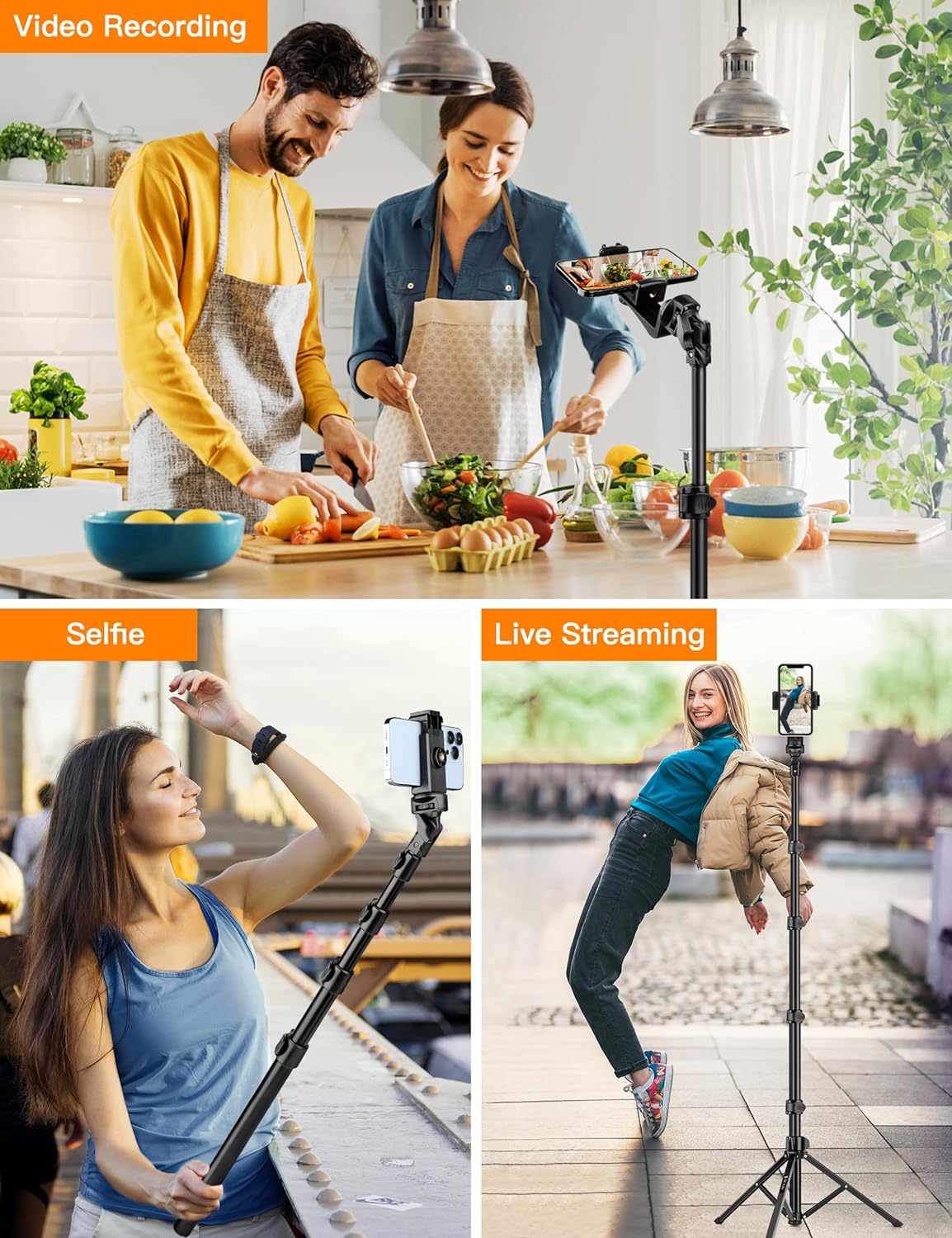 Phone Tripod, 86" Tall Tripod for iPhone with Flexible Gooseneck & Remote | Portable Aluminum Cellphone Stand for Selfies, Video Recording,Travel, Compatible with iPhone Android - Image 5