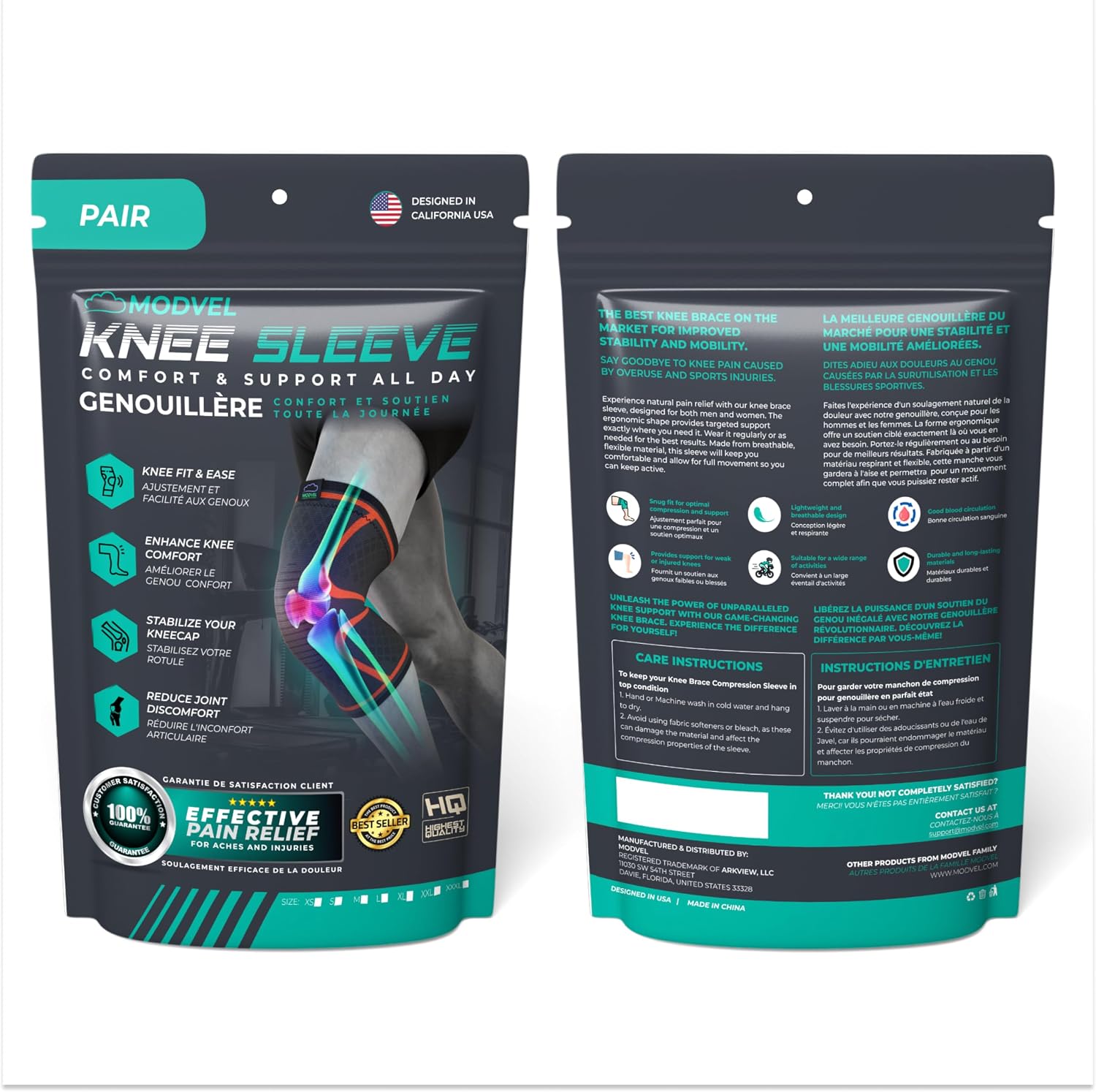 Modvel Compression Knee Brace for Women & Men - 2 Pack Knee Brace for Women Running Knee Pain, Knee Support Compression Sleeve, Workout Sports Knee Braces for Meniscus Tear ACL & Arthritis Pain Relief - Image 8