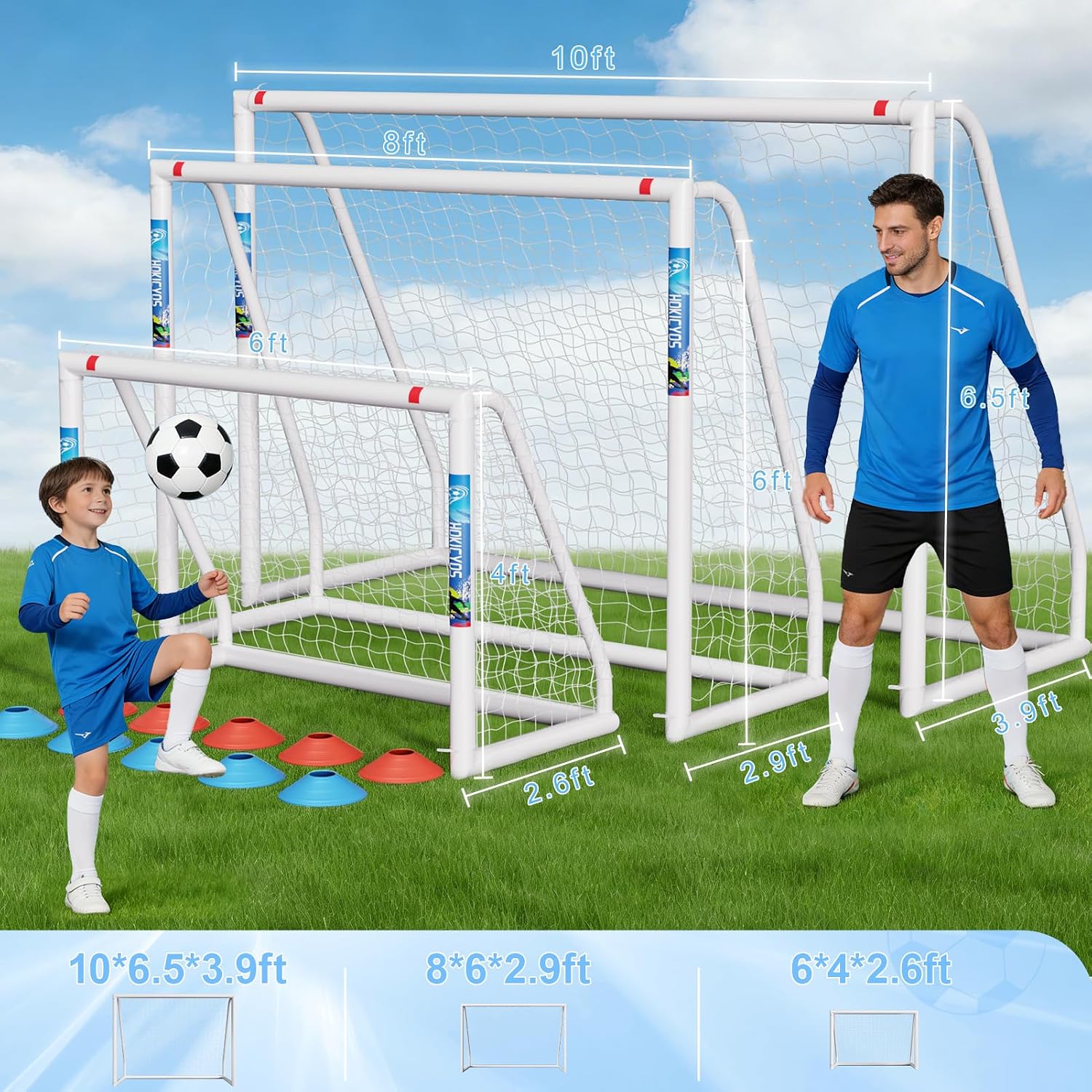 Soccer Goal for Backyard 10×6.5, 8×6 and 6×4 FT Soccer Goals Weatherproof and Portable HPVC Soccer Goal with Soccer Target Net and Carry Bag for Kids and Adults Outdoor's Practice Training - Image 5
