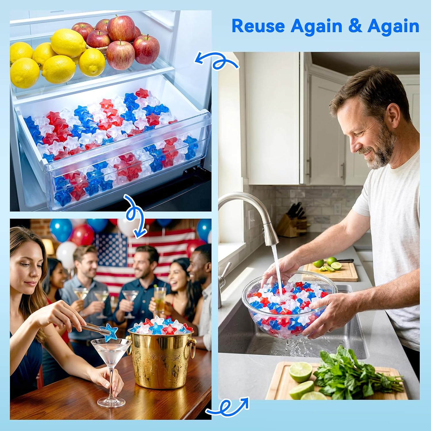 Star-Shaped Reusable Ice Cubes, 300 Pack Refreezable Ice Cubes Perfect for Independence Day & World Cup Parties, Kid‘s Birthday Parties, School Events, Chills Drinks Without Diluting - Image 7
