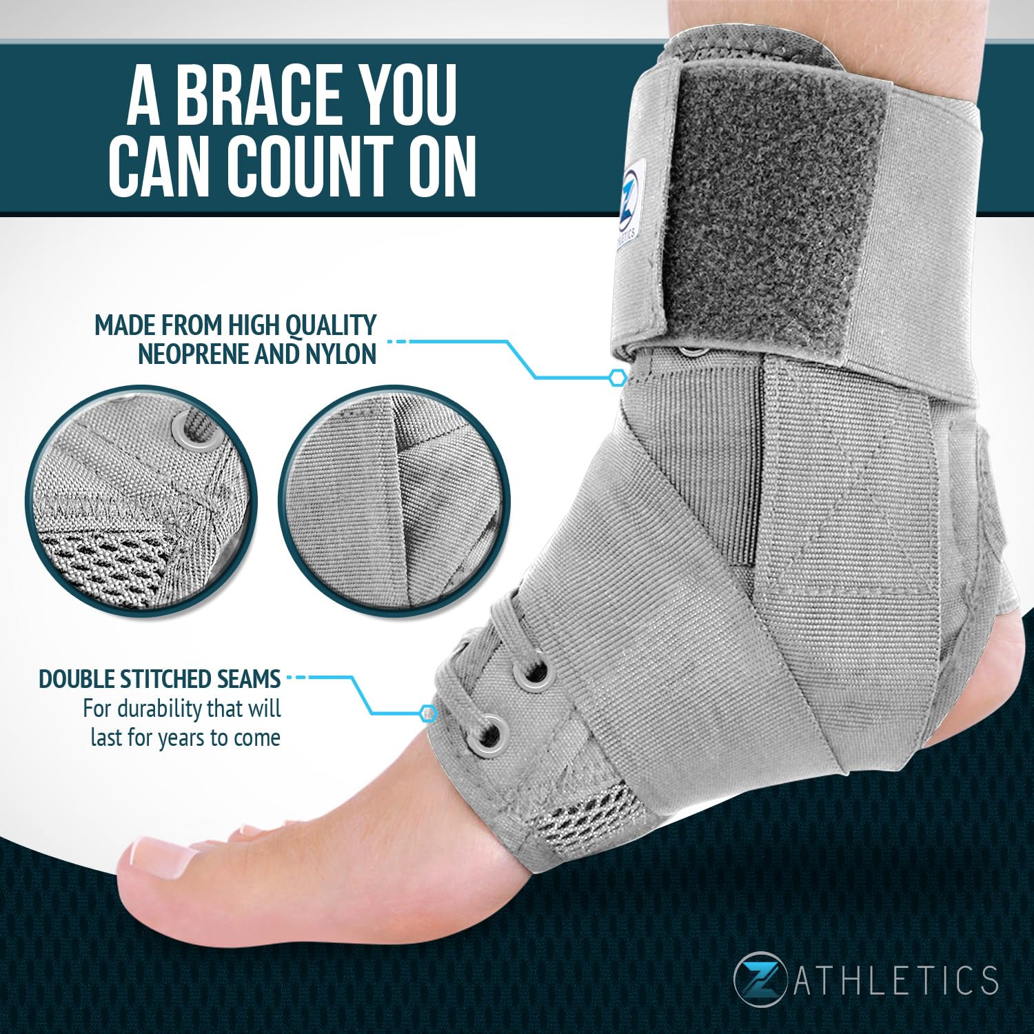 Ankle Brace for Women & Men - Lace Up Adjustable Support with Side Stabilizers for Sprained Ankle, Achilles Tendonitis Relief | Basketball, Volleyball, Running & Sports Recovery - Image 2