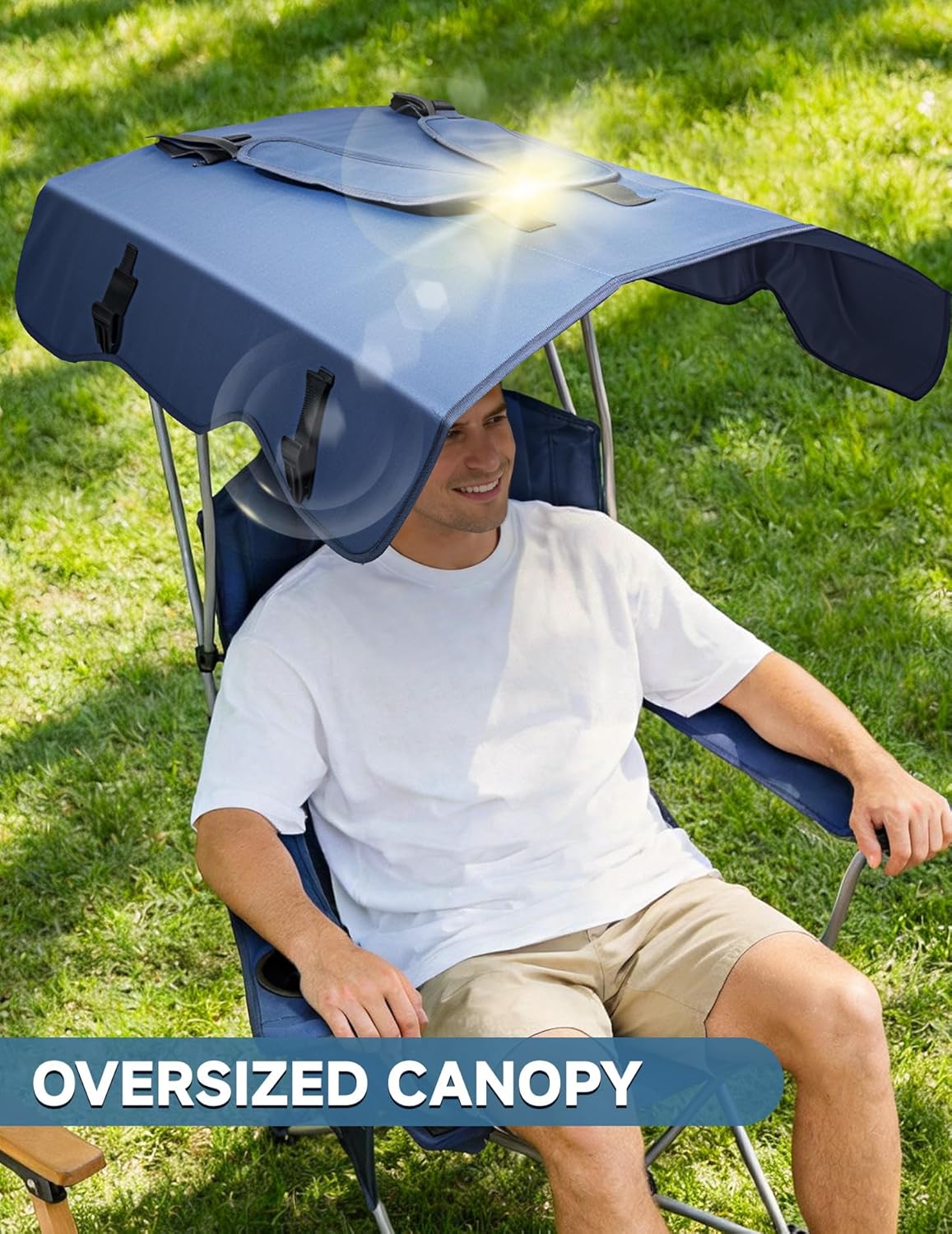 EAST OAK Backpack Beach Chair with Canopy Shade & Supportive Headrest | Canopy Is the Backpack, 25" High Back, Cup Holder, Side Pocket, 330 LBS Heavy Duty Camping Chair with Canopy for Camp, Beach - Image 2