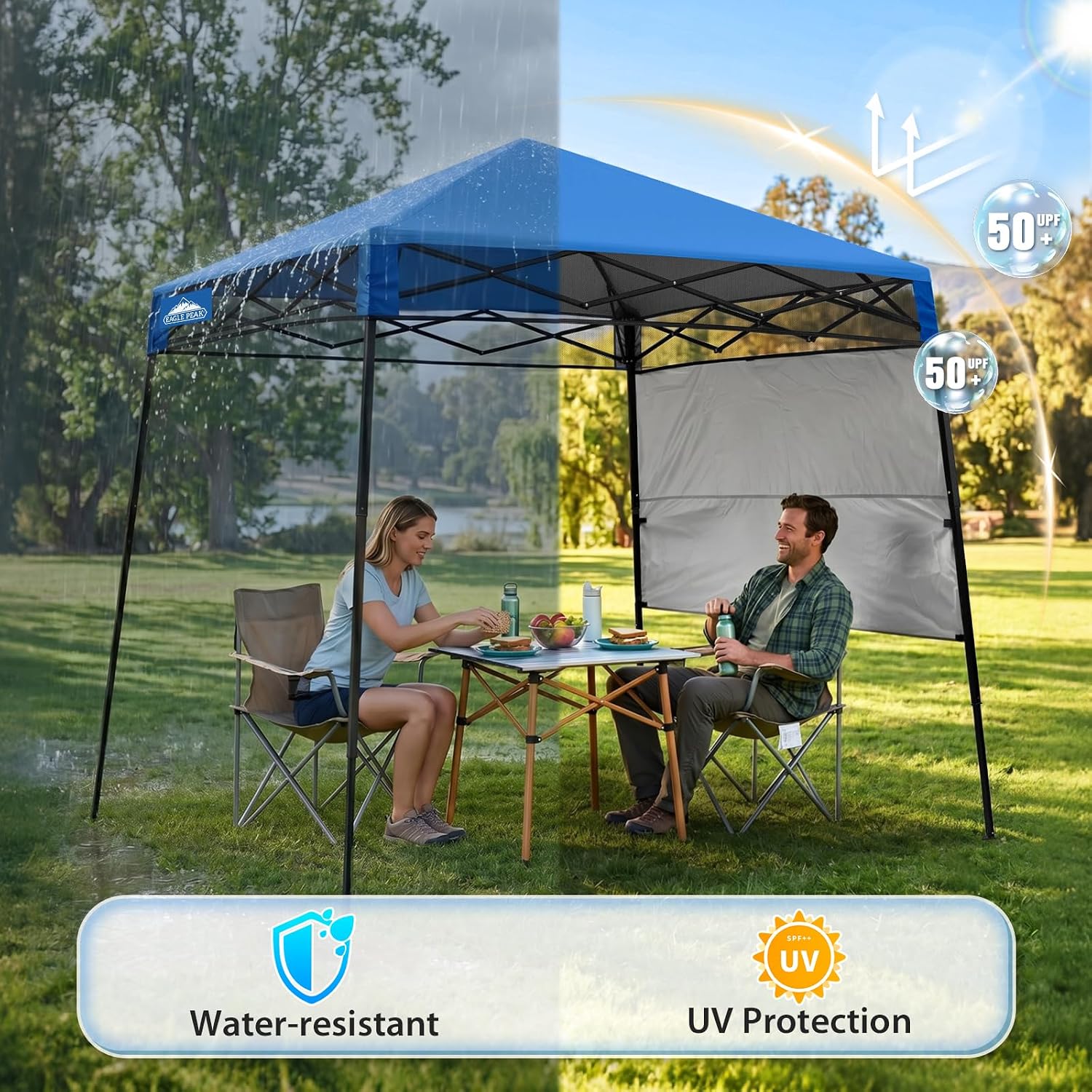 EAGLE PEAK 8x8 Pop Up Canopy Tent with Sidewall, Compact, Portable Slant Leg Instant Sun Shelter for Beach, Sports, & Camping, 8x8 Base 6x6 Top, Blue - Image 4