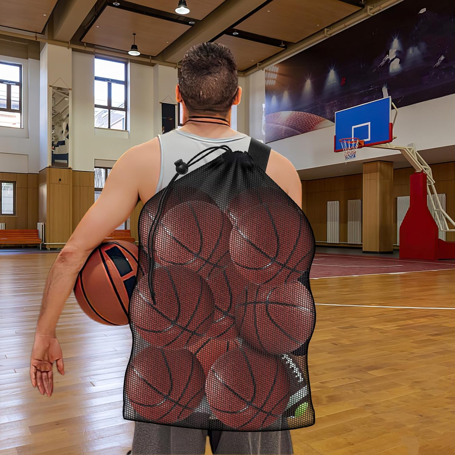 Extra Large Mesh Ball Bag, Heavy Duty 40"x30" Hold 10-12 Soccer Basketball | Drawstring & Adjustable Shoulder Strap, Breathable Sports Equipment Sack for Coaches, Team, Swimming Gear, Volleyball - Image 8