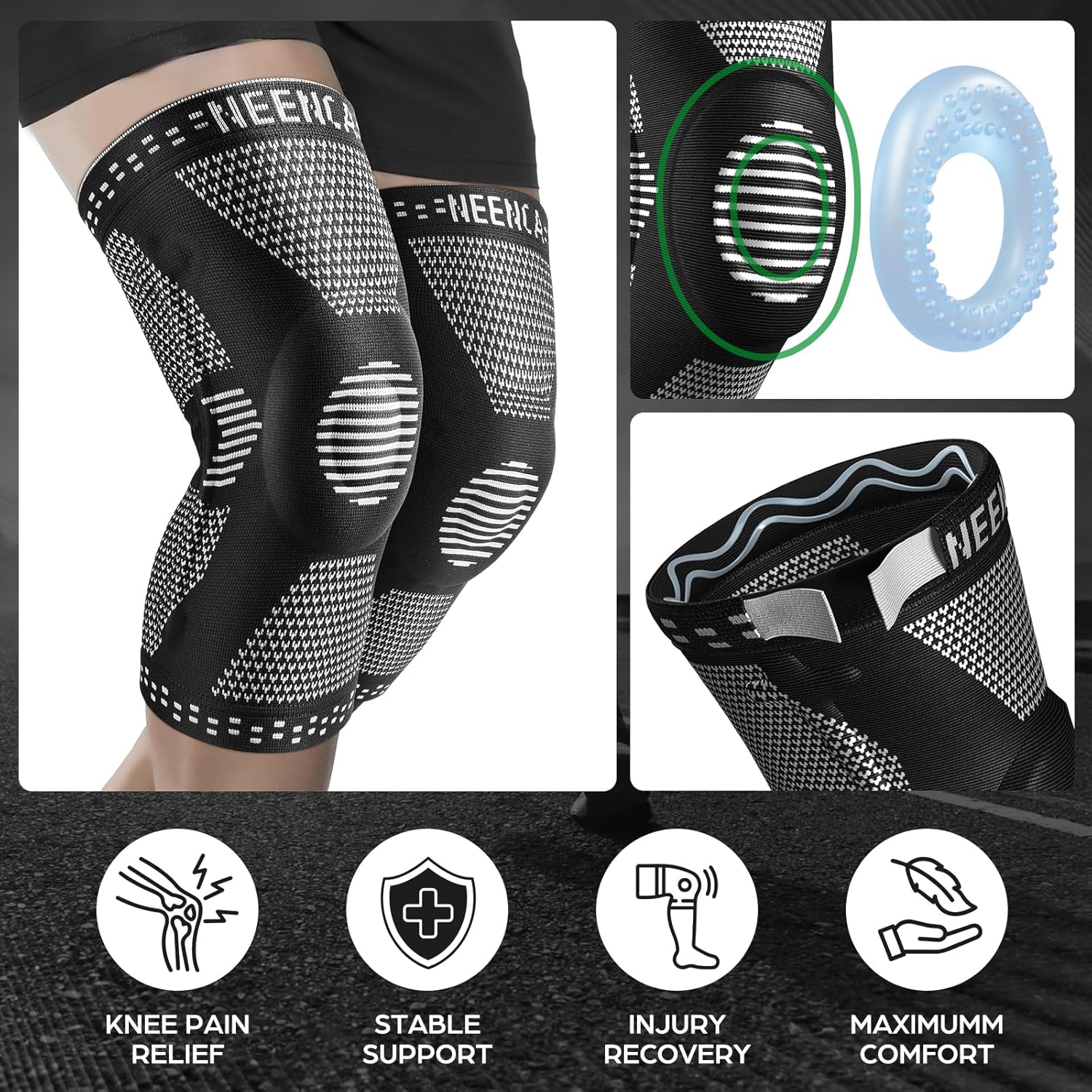 NEENCA Professional Knee Brace, Medical Knee Support for Women & Men Relief | Patented Patella Gel Pad & Side Stabilizers, Compression Sleeve for Knee Pain, Swelling, ACL, PCL, Arthritis, Sports, Workout - Image 3