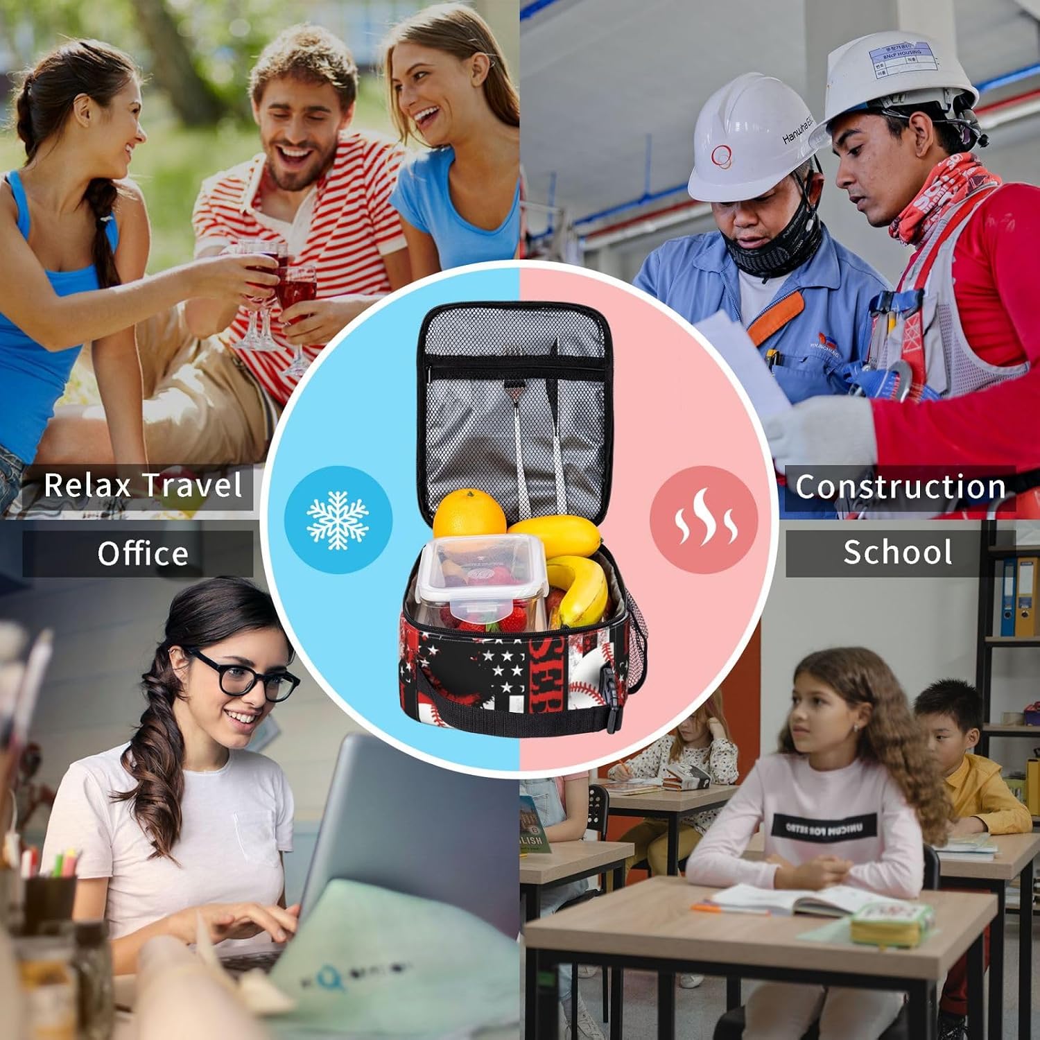 Miaoquhe Baseball Lunch Box for Men Women American Flag Reusable Lunch Bag for Boys Girls Kids Teens Sport Ball Portable Cooler Lunchbox Insulated Tote Bag for School Office Work Picnic Hiking - Image 7
