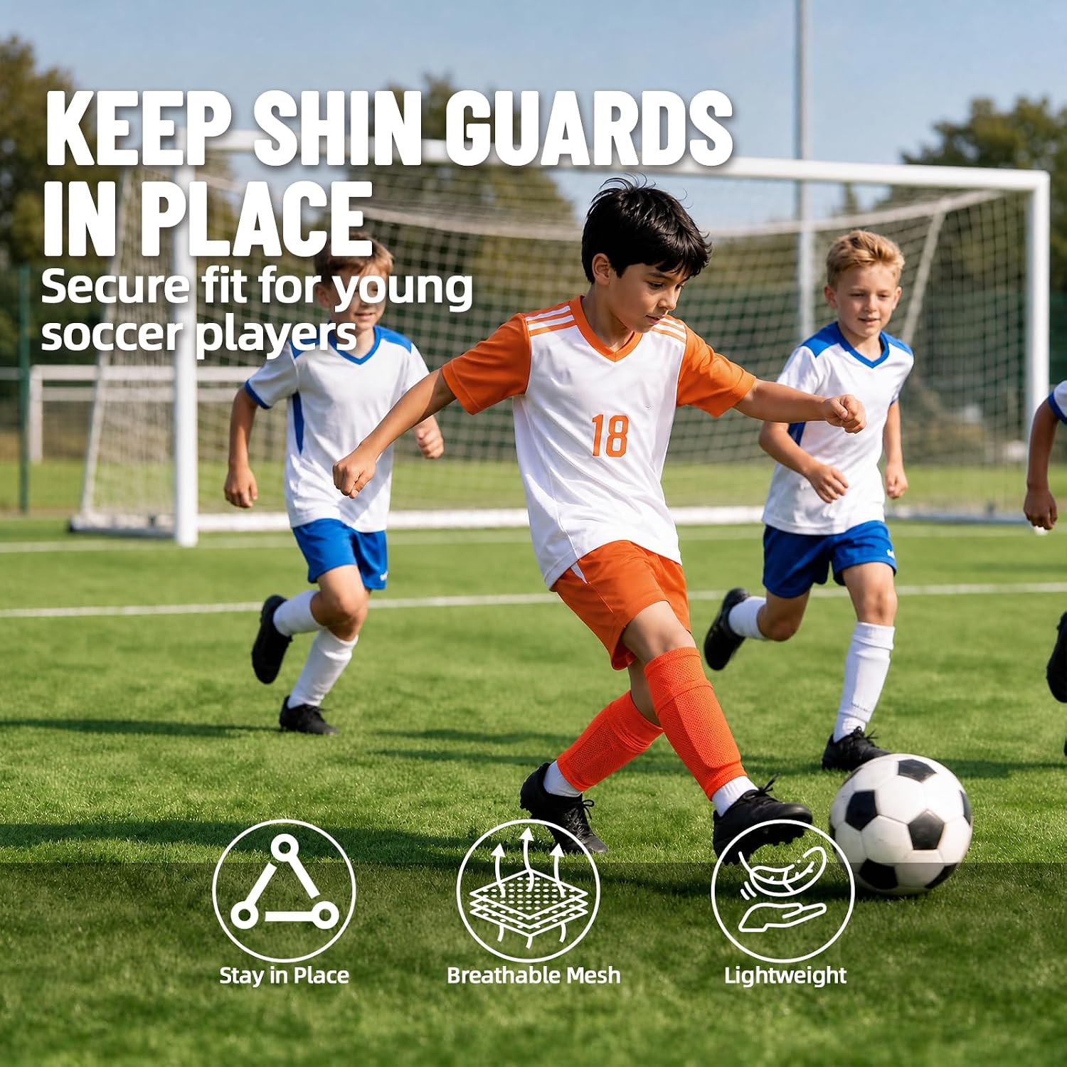 Shin Guard Sleeves 2 Pairs, Soccer Sleeves for Kids & Youth Ages 3-15 - Image 6