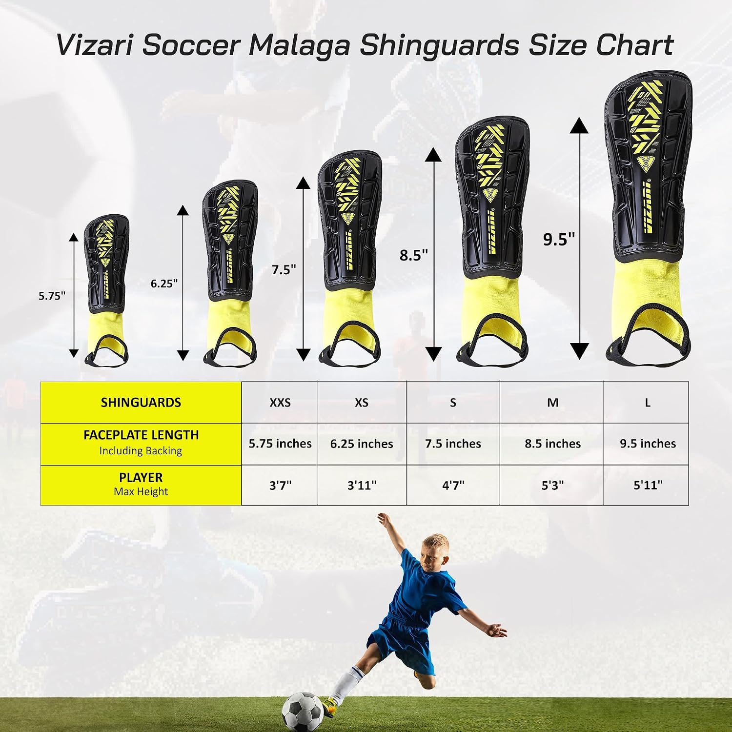 Vizari Malaga Soccer Shin Guards for Kids | Soccer Gear for Boys Girls | Protective Soccer Equipment | Adjustable Straps - Image 3