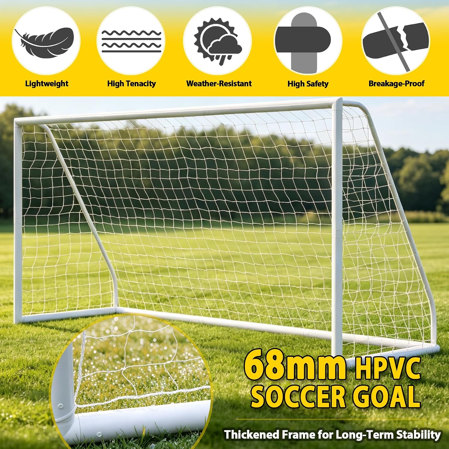 ZENY Portable Soccer Goal, Backyard, Training and Tounament Size | 12x6, 6x4, 24x8 ft Steel Frame Goal, All Weather Net, Indoor Outdoor Backyard Training Soccer Goal for Youth Adults - Image 4