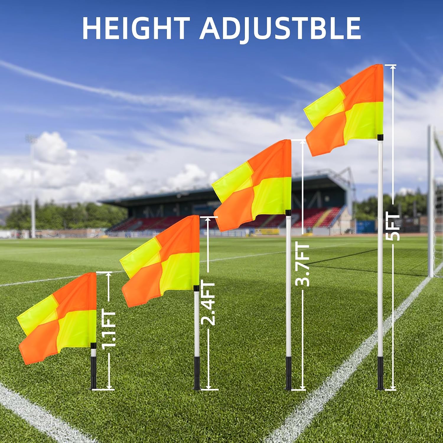 5FT Soccer Corner Flags for Soccer Field Set of 4,Storage Bag (Poles-White) | Soccer Flags Agility Poles Soccer Training Poles,Spring Loaded Adjustable Speed and Agility Training Equipment - Image 3