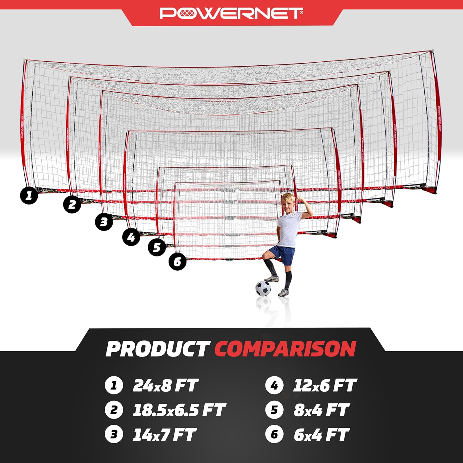 PowerNet Soccer Goal for Backyard, 3Mx2M / 6x4 / 8x4 / 12x6 / 14x7 /18.5x6.5 / 21x7 / 24 x 8 Portable Soccer Net, Sports & Outdoors Training Equipment, Quick Setup 1 Goal & Zipper Storage Bag - Image 7