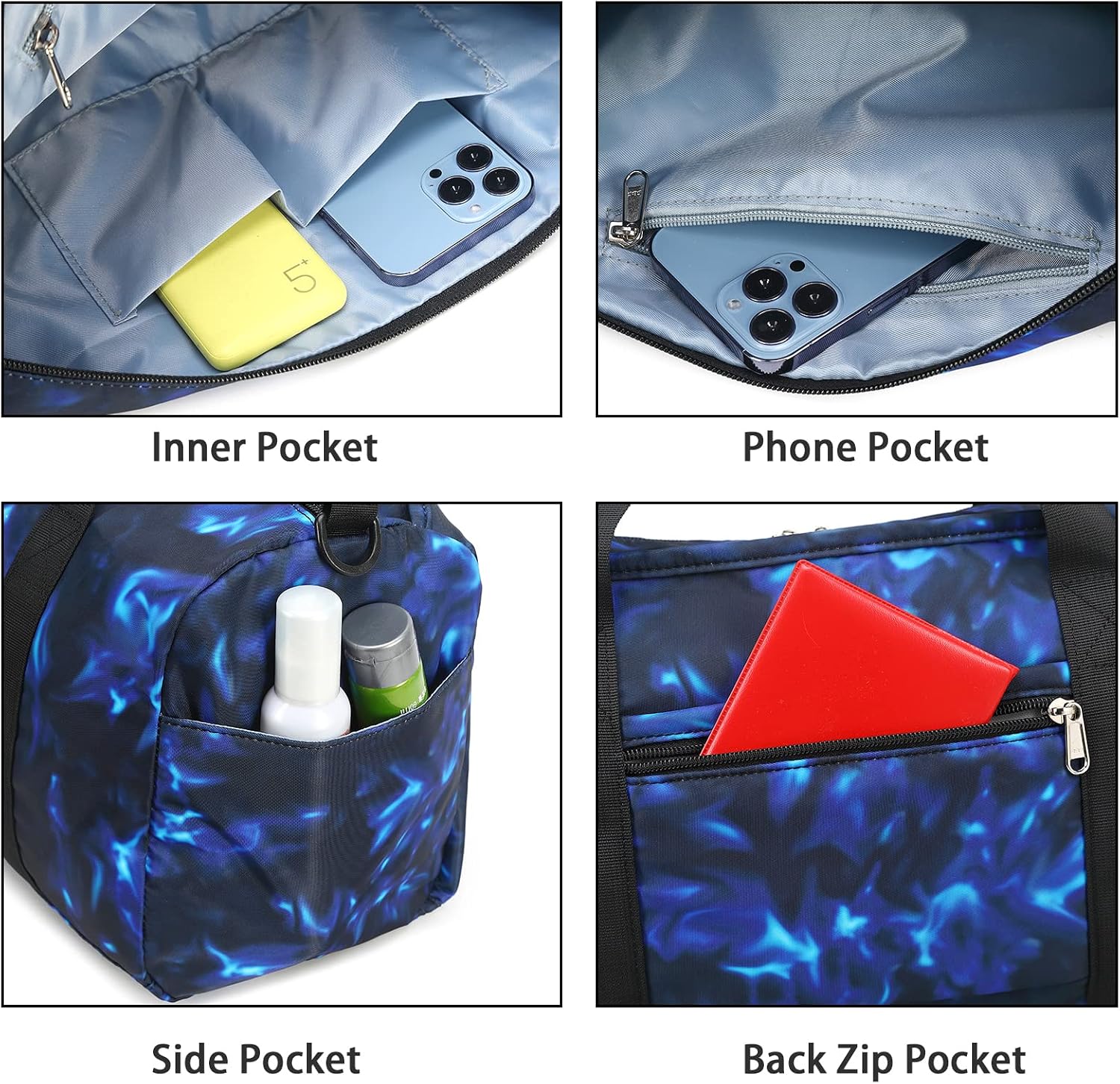 Kids Duffle Bag Boys Girls Overnight Travel Sport Gym Bag Weekender Carry On Shoulder Bag with Shoe Compartment & Wet Pocket (Soccer Black Blue) - Image 6