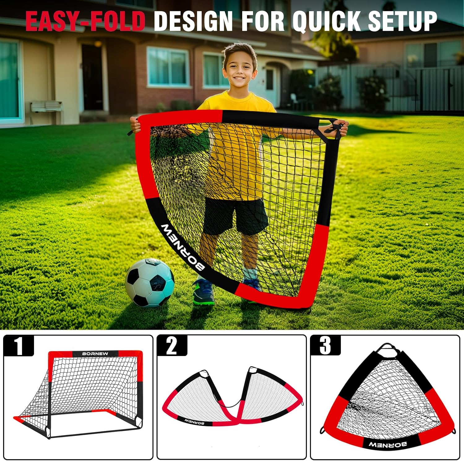 2 Pack Soccer Goal - Backyard & Indoor 7X5 / 6X4 / 4X3 ft Kids Soccer Goals | Portable Pop Up Soccer Nets for Youth & Adult, Outdoor Games, Soccer Training Equipment Ages 3-16 Year Gift - Image 4