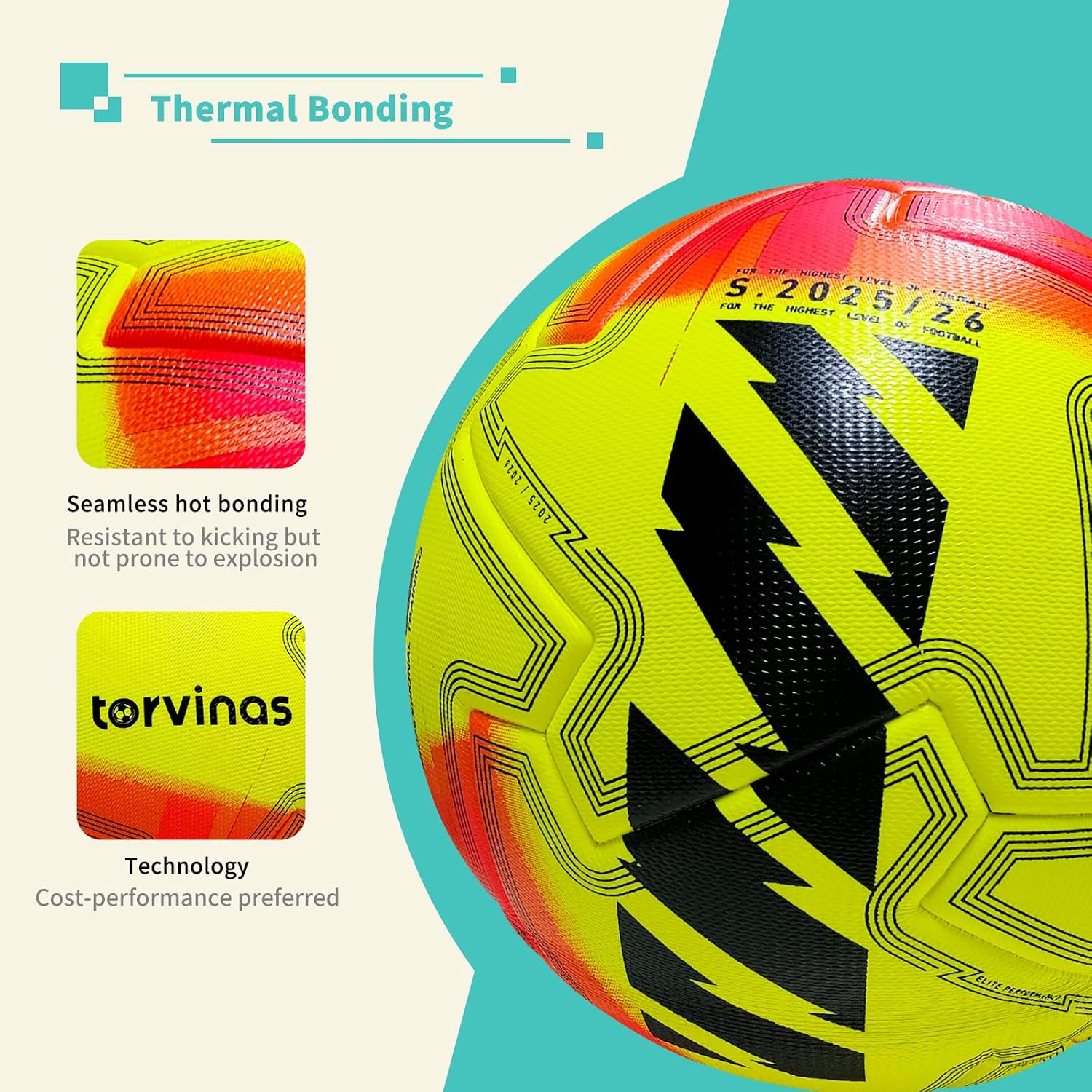 Soccer Ball Size 5,4 – Thermal Bonded Waterproof PU Leather | Professional Training & Match Ball for Youth & Adults, with Pump & Bag, Training Gift Set - Image 4