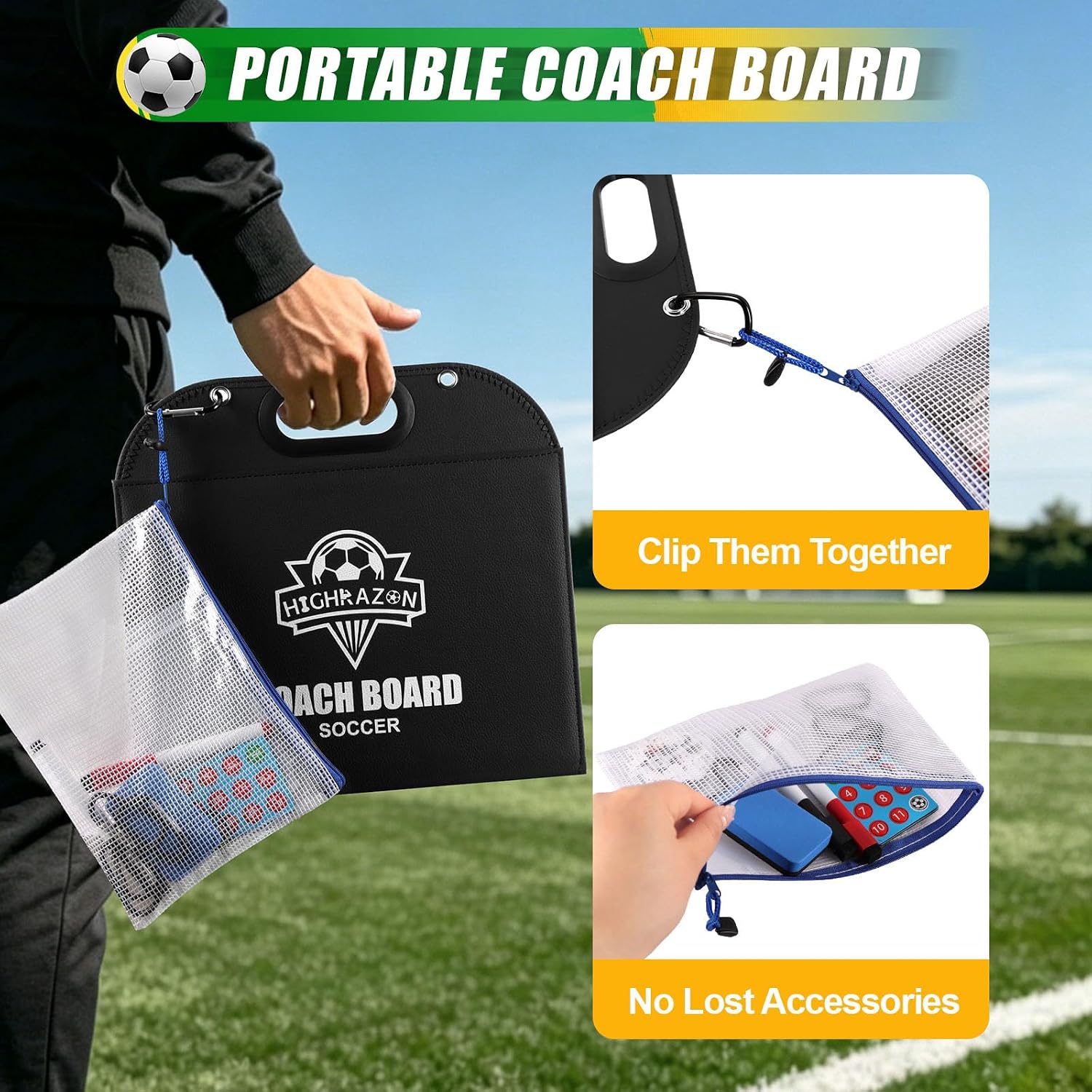 Magnetic Coaching Board – Foldable Dugout Display with Carry Handle, Leather-Covered Double-Sided Strategy & Lineup Planner for Baseball, Softball and Soccer - Image 4