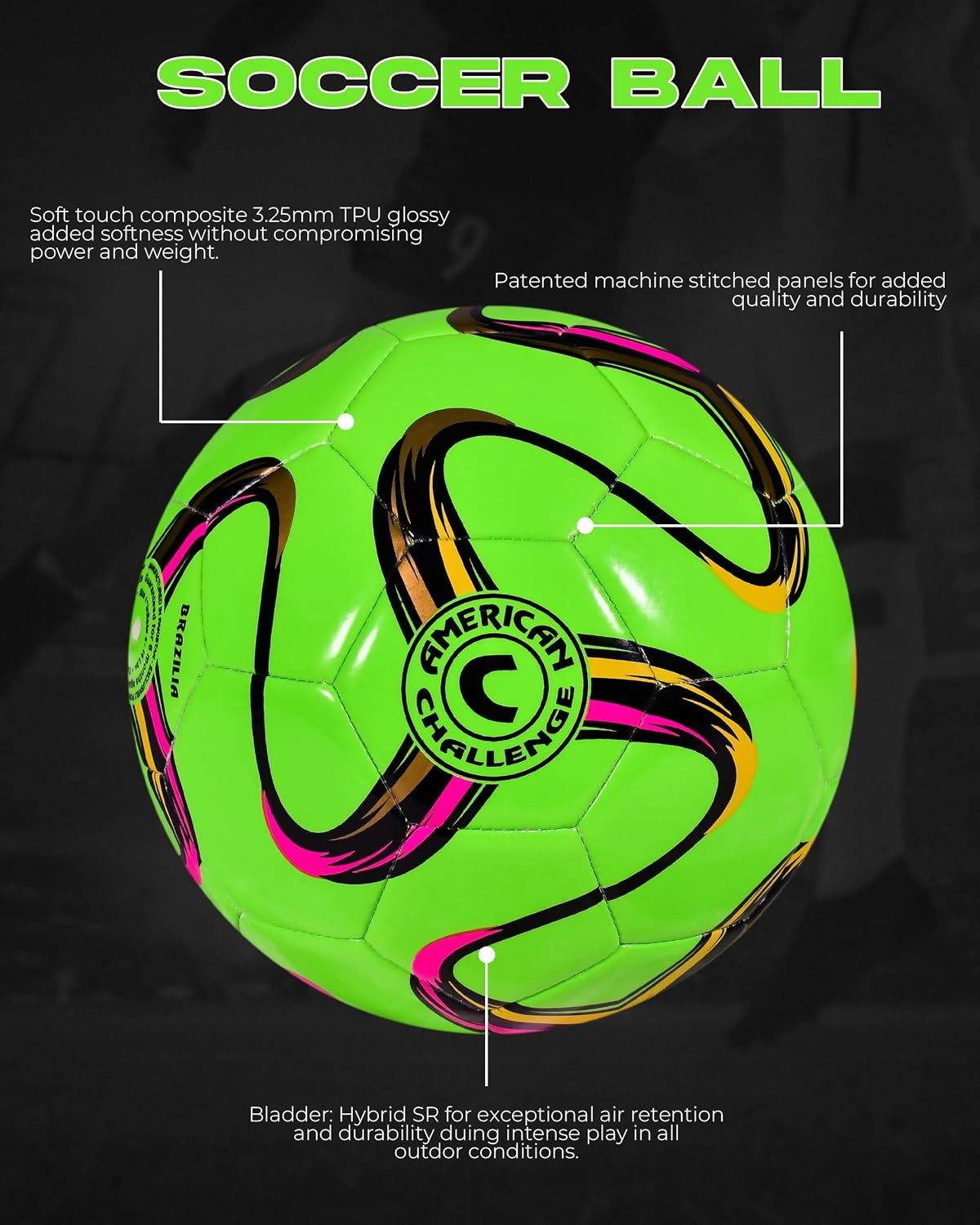 American Challenge Brasilia Soccer Ball Size 5, 4, 3 & 2 | Durable TPU casing with Hybrid SR bladder for reliable bounce, ideal for training and recreational play - Image 3