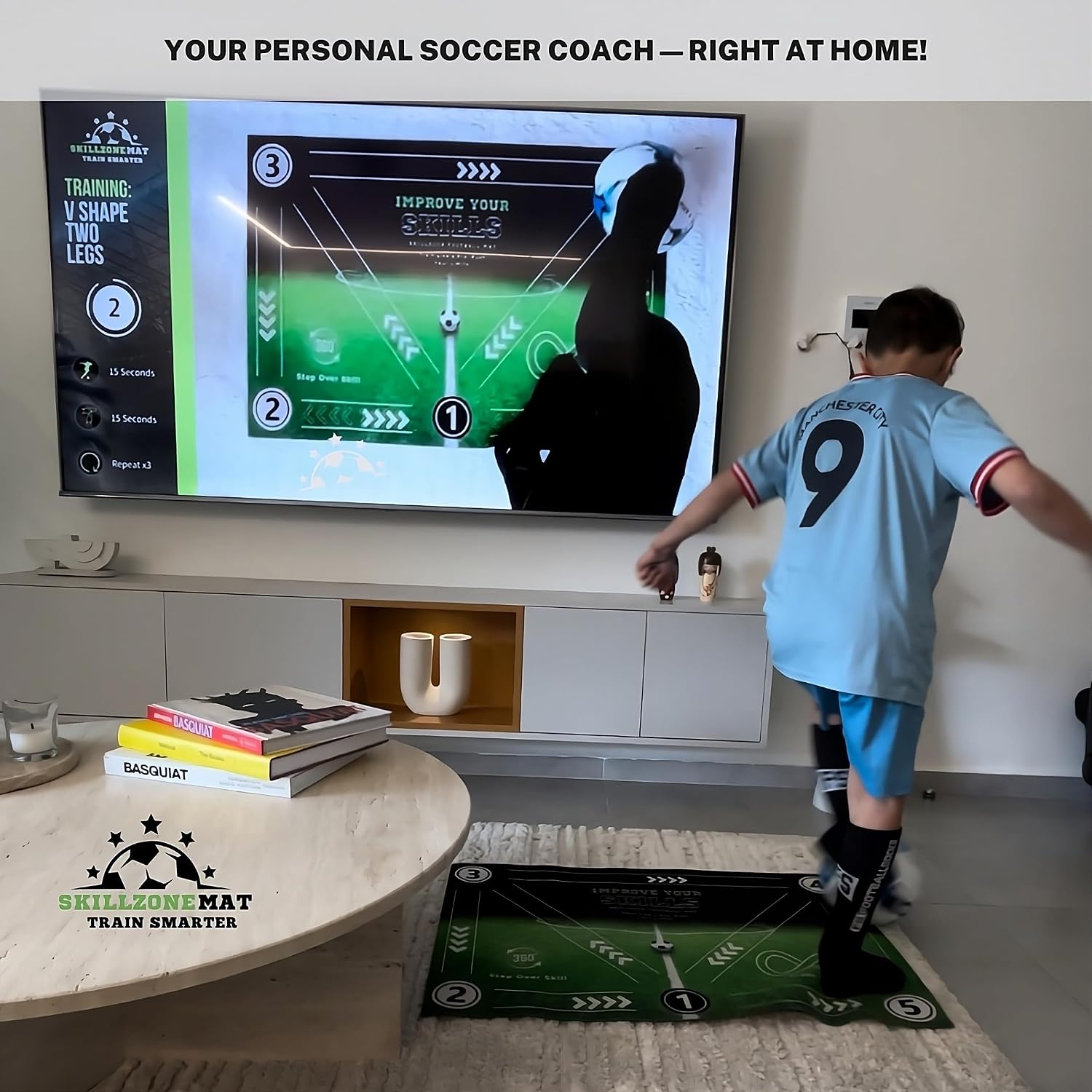 SkillZone Soccer Training Mat with Soccer Ball – Dribbling & Footwork Trainer | Indoor/Outdoor Soccer Training Kit with Interactive Video Hub, Grip Socks & Carry Bag | Control & Agility Practice - Image 9