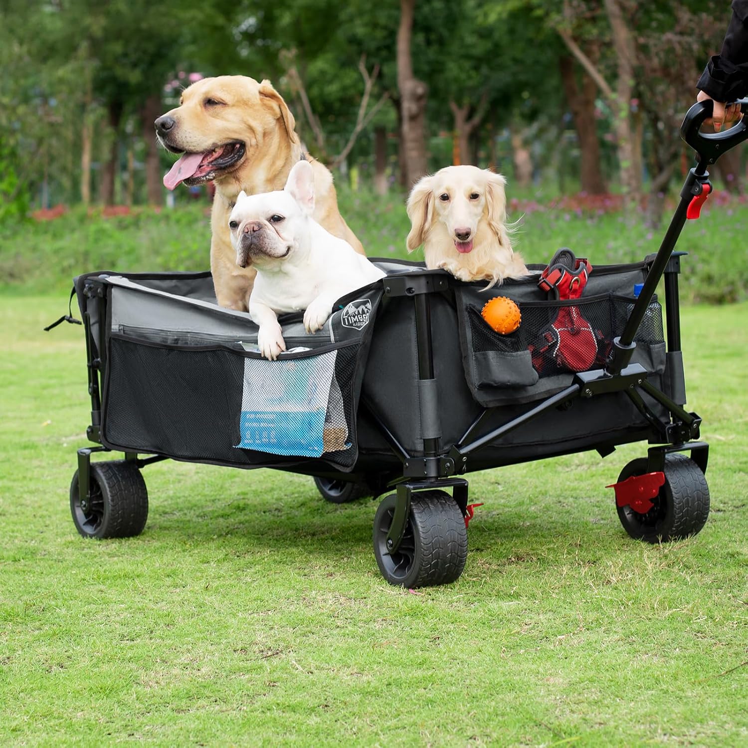 Timber Ridge 600L Beast Wagon 55.25" L Folding Cart with w/Big Wheels | Cargo Net & Tailgate, 26" W Extra Wide, 500lbs Heavy Duty All Terrain Collapsible Carts for Camping,Sports, Dogs, Grey - Image 2