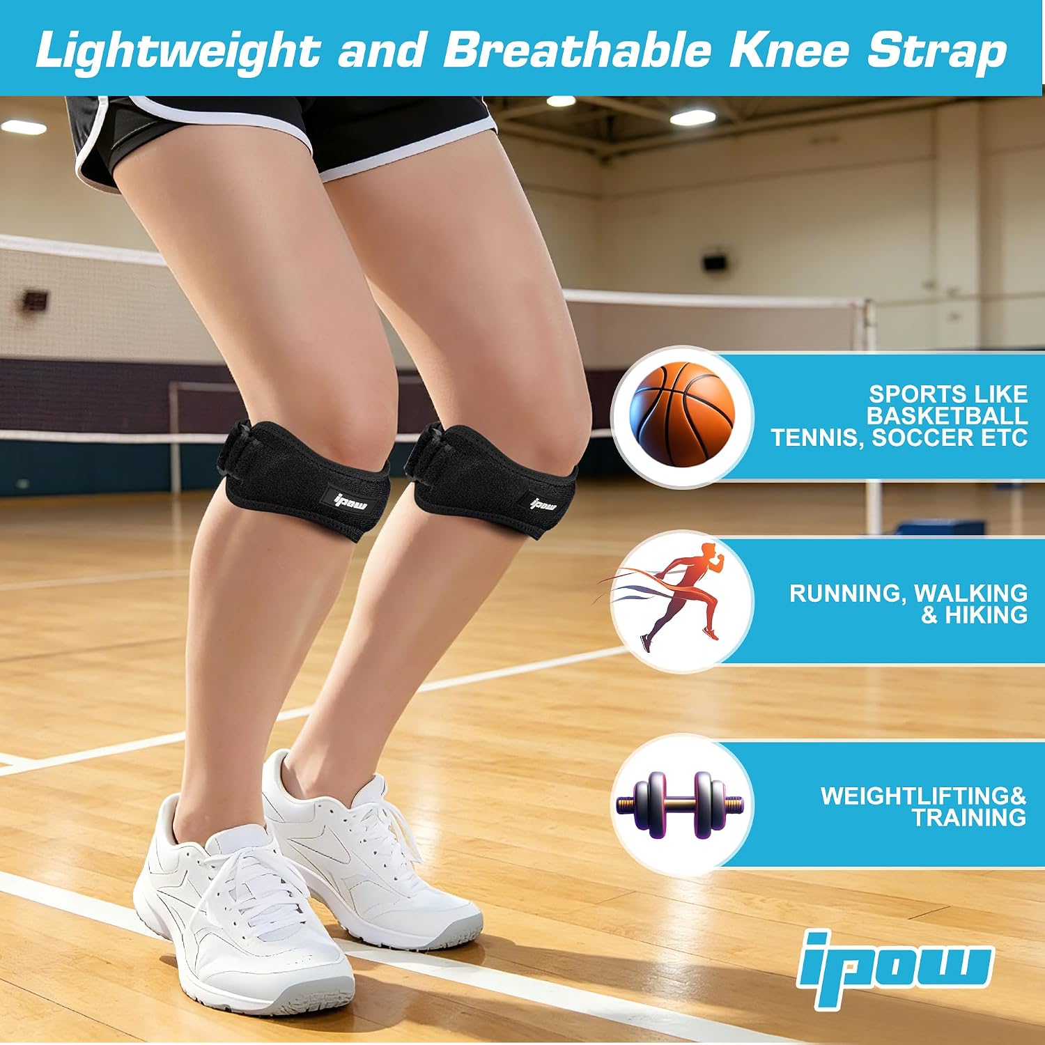 IPOW Patella Tendon Knee Strap 2 Pack Knee Pain Relief & Patella Stabilizer Knee Strap, Patellar Tendon Support Strap, Knee Brace for Running, Hiking, Soccer, Basketball, Jumpers Knee, Tennis, Volleyball & Squats - Image 5