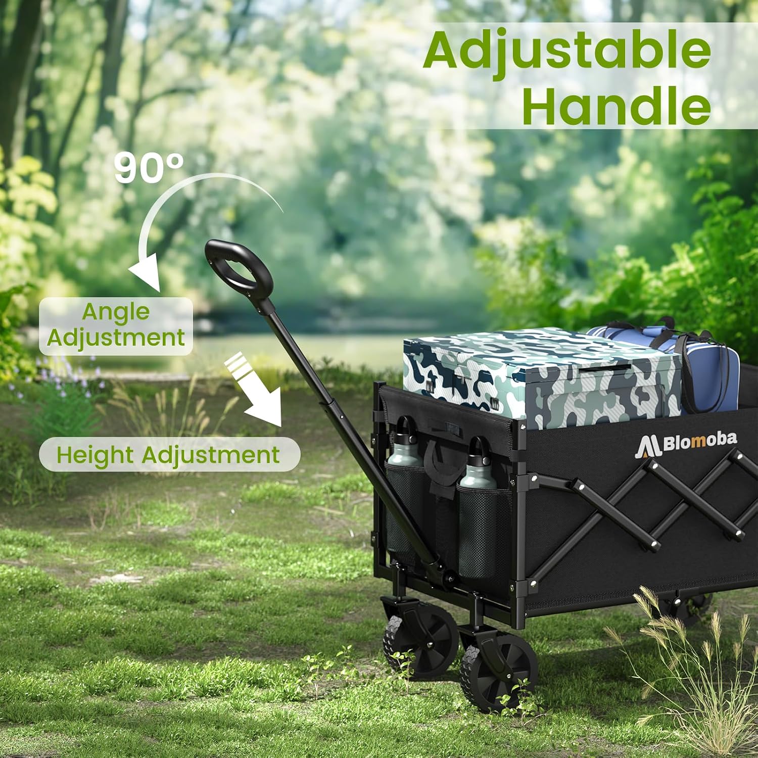 Blomoba Folding Wagon Cart with Wheels, 220lbs Utility Wagon Cart, Black | Collapsible Wagon with 360° All-Terrain Wheels & Adjustable Handle, Foldable Cart for Groceries Camping Sports Gardening - Image 5