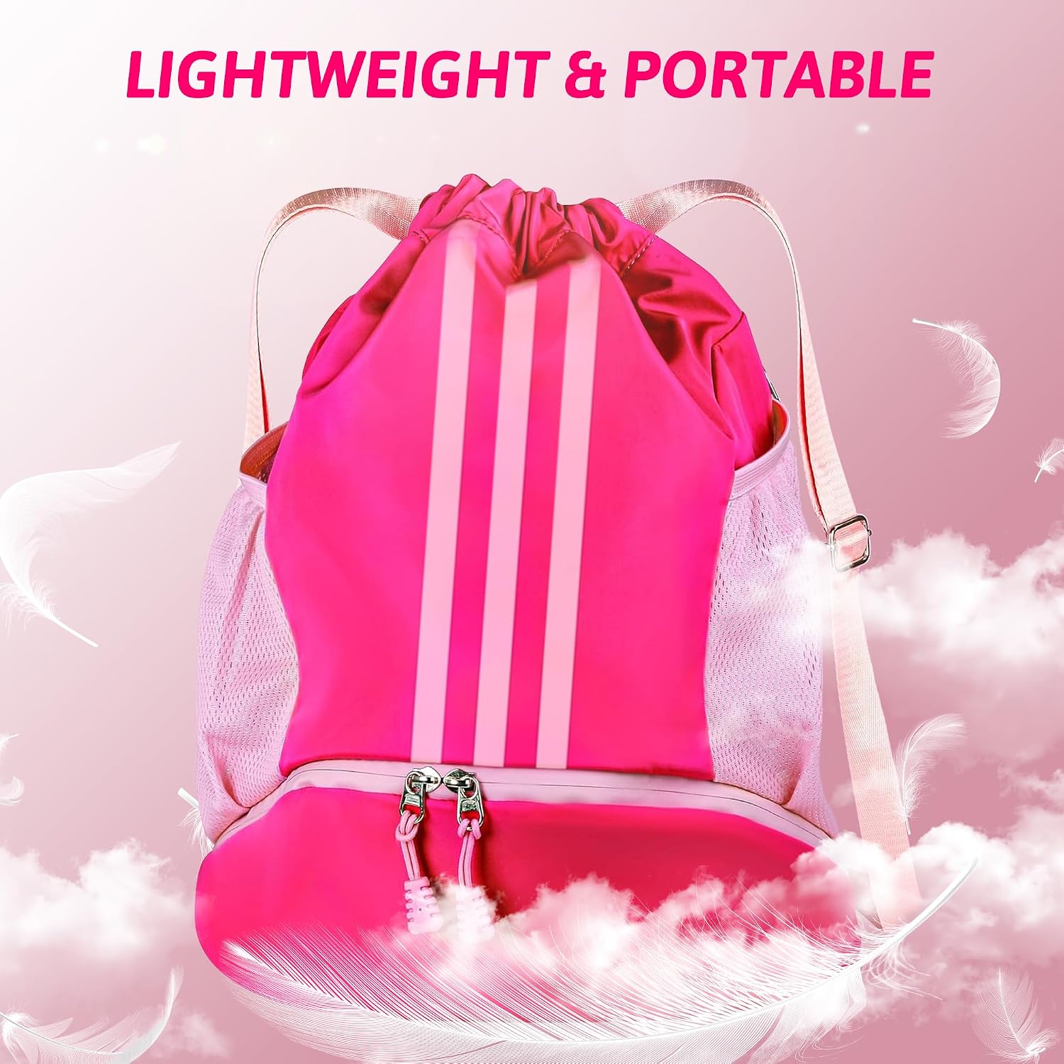 Soccer Bag, Youth Soccer Basketball Bag for Girls Boys with Compartments Drawstring Bag Backpack for Football Volleyball Gym Training - Image 3
