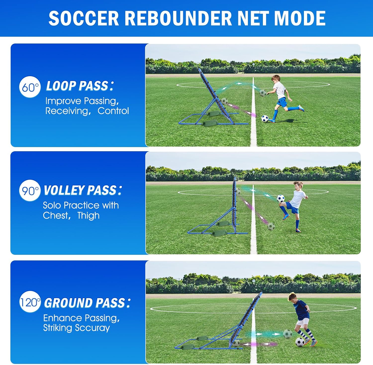 Soccer Baseball Rebounder Soccer Goal Net, Volleyball Rebound Pitchback Net | Quick Switch Angle Soccer Softball Training for Ball Control, Passing, Bounce Back Practice, Easy Setup Lacrosse Soccer Gifts - Image 4