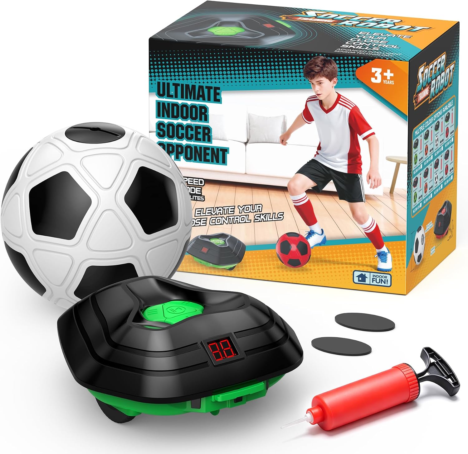 DyBaxa Soccer Training Equipment, Soccer Bot with Indoor Smart Ball | Indoor Soccer Ball, 3 Speed Modes, LED Countdown & Soccer Tracker, Football for Boys and Girls
