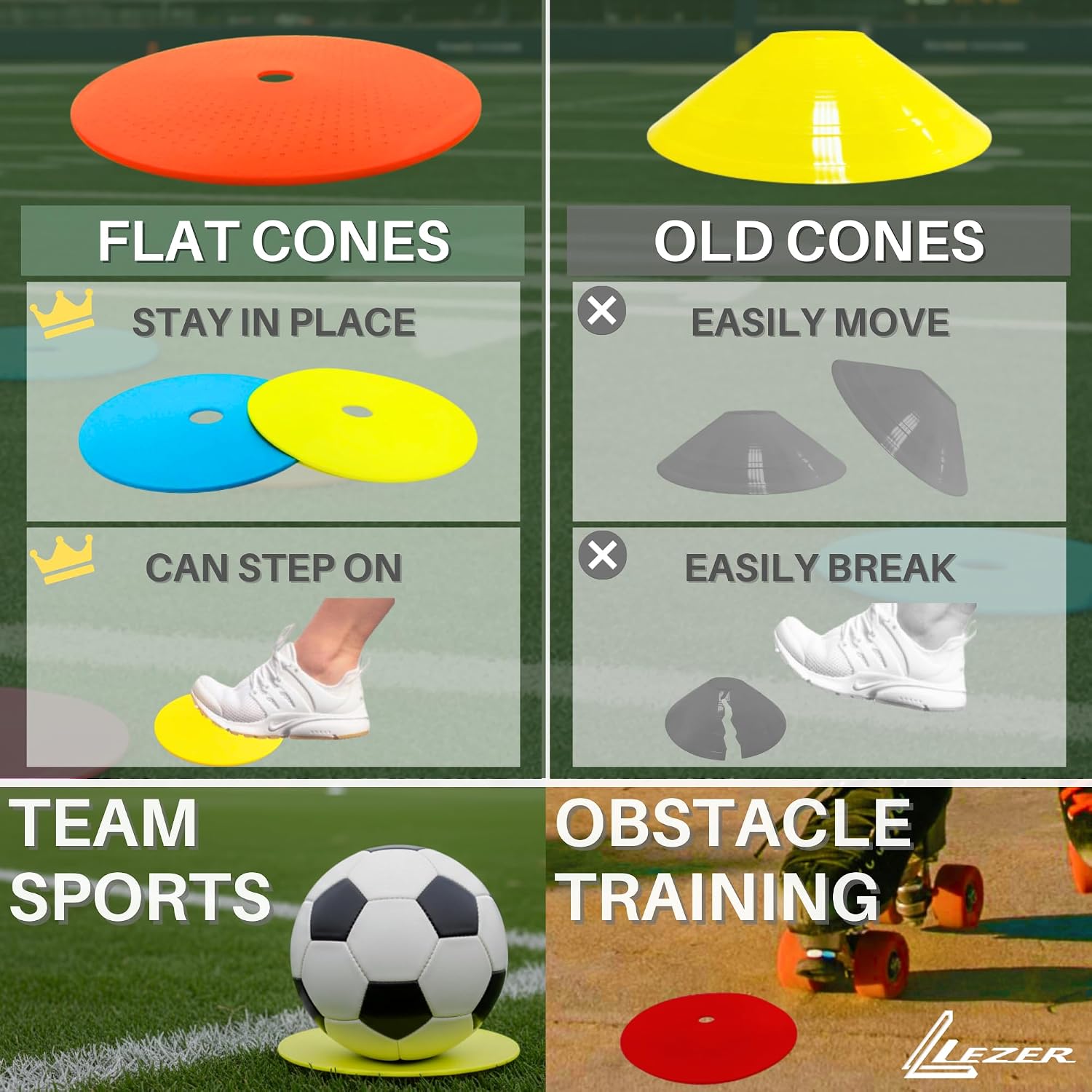 LEZER 6 Inch 8 Inch Flat Cones, Spot Markers, Soccer Cones, Field Court Markers, Sit Spots, Flat Discs, Soccer Training Equipment, Agility Practice, Football, Made in Taiwan - Image 7