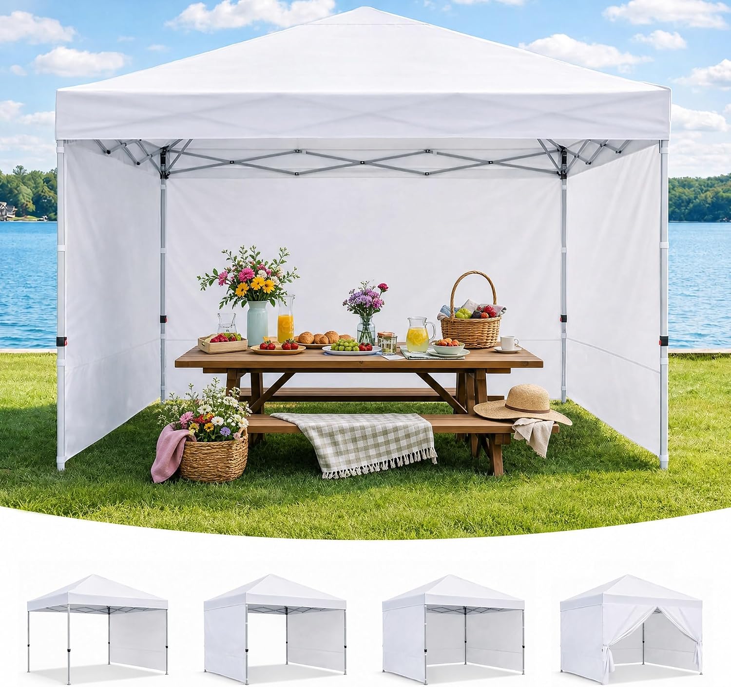 10 x 10 Canopy Sidewalls, 4 Pack Pop Up Canopy Walls, White | Sidewalls Only, Fits 10x10 Straight Leg Frames, 300D Oxford Fabric, Zipper Connections, Hook & Loop Straps - Image 7