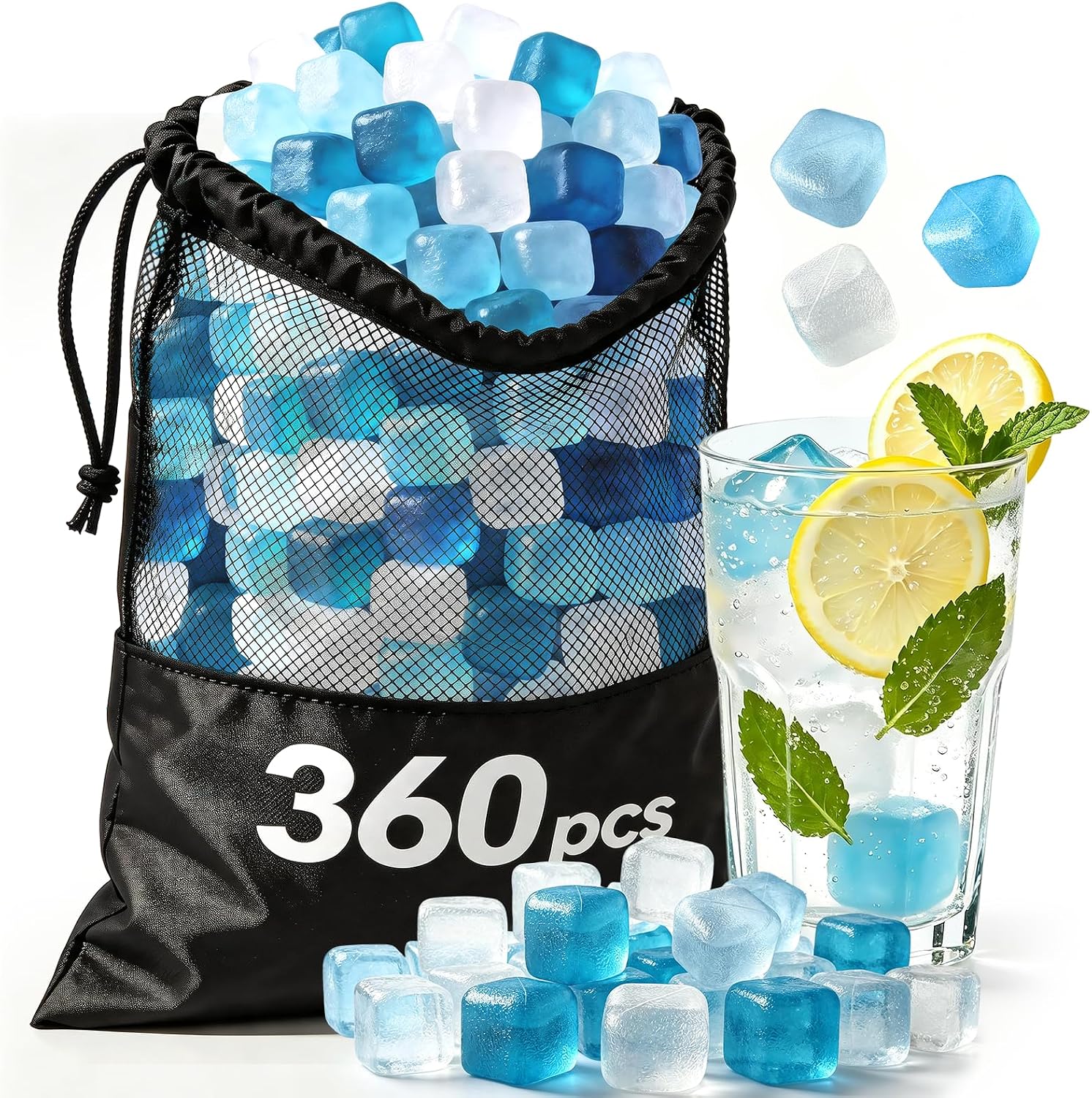 SHENGQIPC Reusable Ice Cubes for Camping, 360 Pack, 12 lbs | No Mess, No Diluting, BPA-FREE, Slow Melt, Refreezable, Large Pack for Drinks, Cooler, Party, Bars, Ice Bath, Outdoor Parties