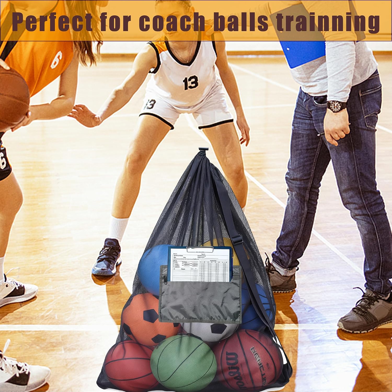 Extra Large Mesh Ball Bag,Drawstring Bags Sports Soccer Ball Bag Holding Basketball, Volleyball, Baseball, Swimming Gear | Drawstring Bags, Sports Soccer Ball Bag, Zipper Pocket, Holding Basketball, Volleyball, Baseball, Swimming Gear - Image 5