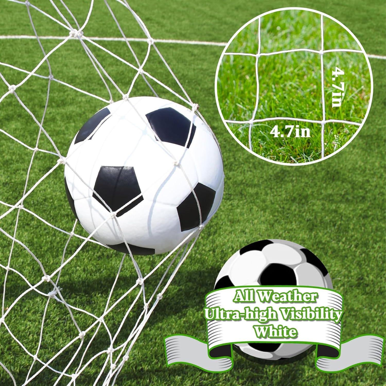 RAINFLOW Soccer Goal Net Replacement - 12x6 Ft Football Net for Youth Adult | Kids Football Training Sports ,Economy Replacement Soccer Nets for Backyards, Schools, Beaches (Include 15 Adhesive Straps) - Image 4
