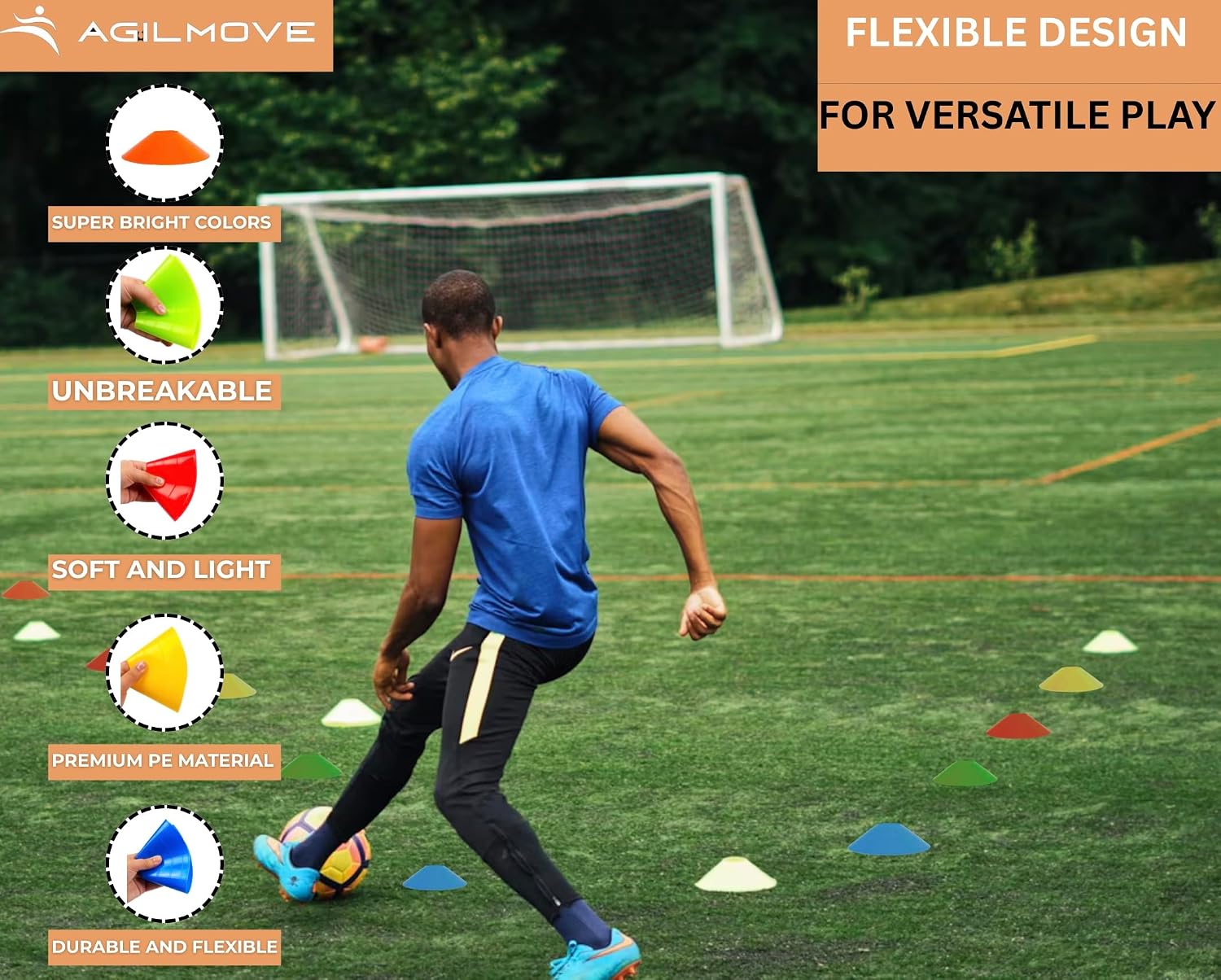 Flexible Soccer Cones (Set of 60/50/40/25) with Mesh Bag & Strap, Sports Cones for Soccer, Basketball, Football Training Equipment, Agility Soccer Cones for Drills Training - Image 4