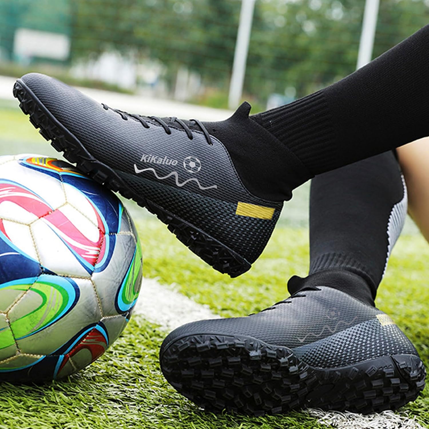 Men's Soccer Shoes Football Cleats High-Tops Lace-Up Non-Slip Spikes Athletic Baseball Sneaker - Image 2