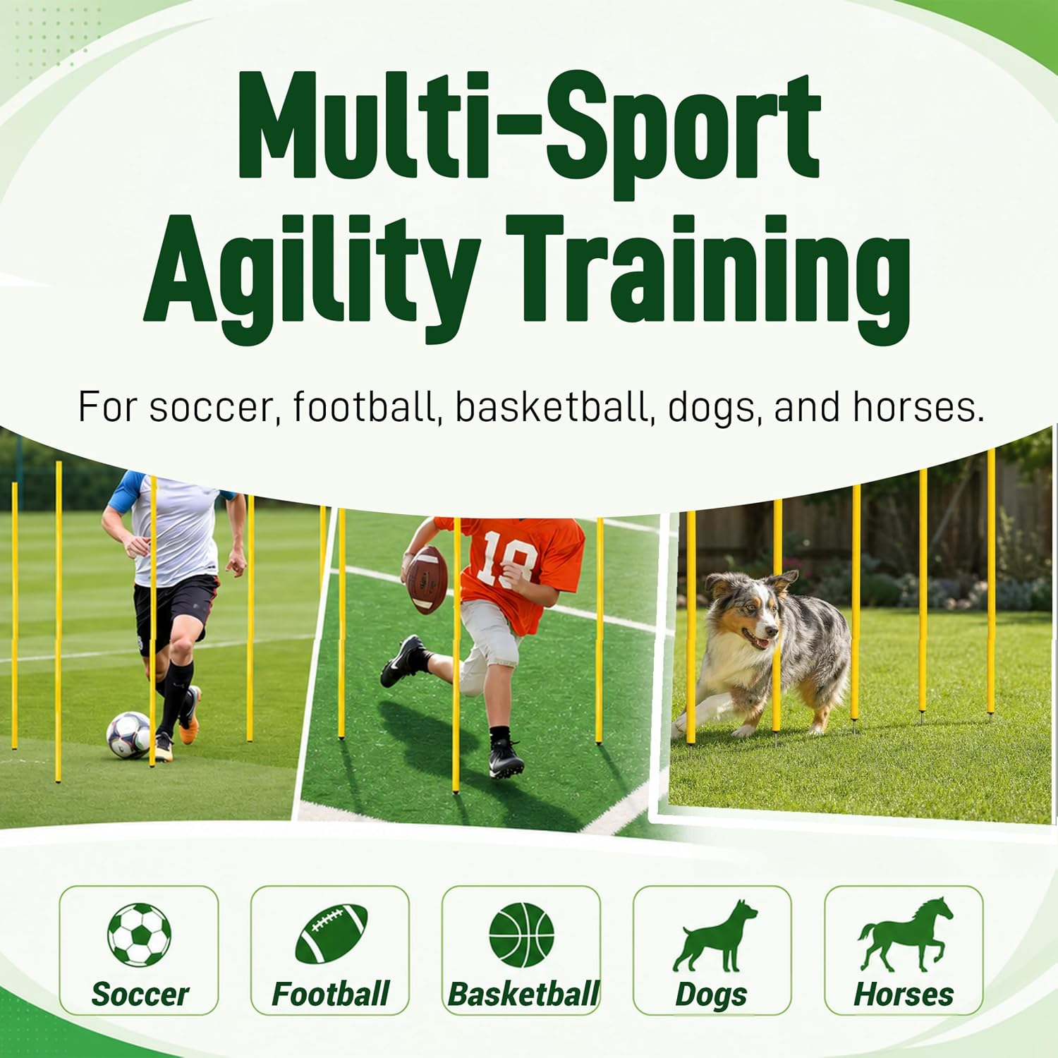 6 Pcs Soccer Agility Poles for Training, 5 FT Adjustable Speed and Agility Training Equipment for Football/Basketball/Horse/Dog Practice, Soccer Sticks with Steel Ground Nails Outdoors - Image 7