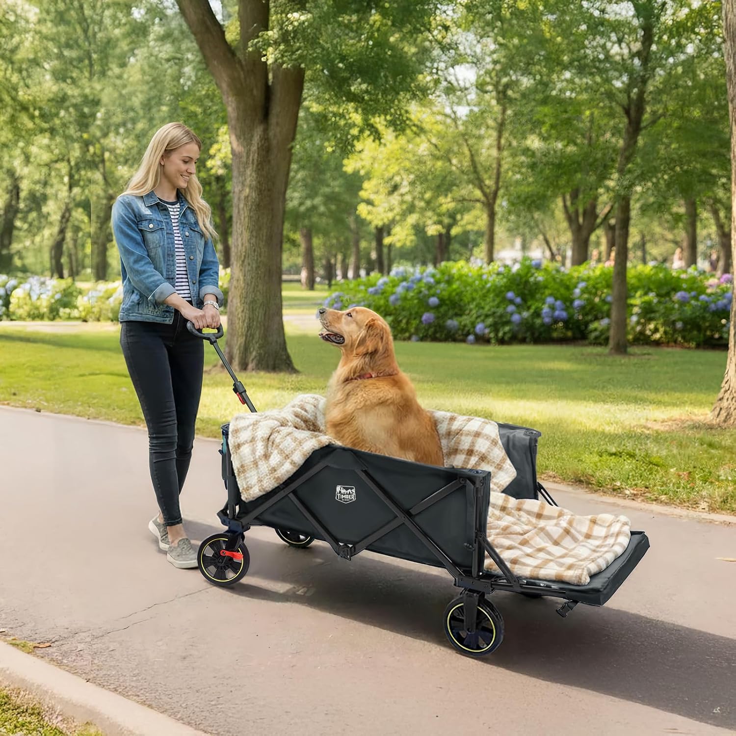 TIMBER RIDGE 49" Extra Long Collapsible Folding Wagon with Tailgate&Brakes | 250L Capacity All-Terrain Wagon Carts Foldable, 300lbs Portable Cart for Dog, Garden, Outdoor Camping Sports, Grey - Image 7