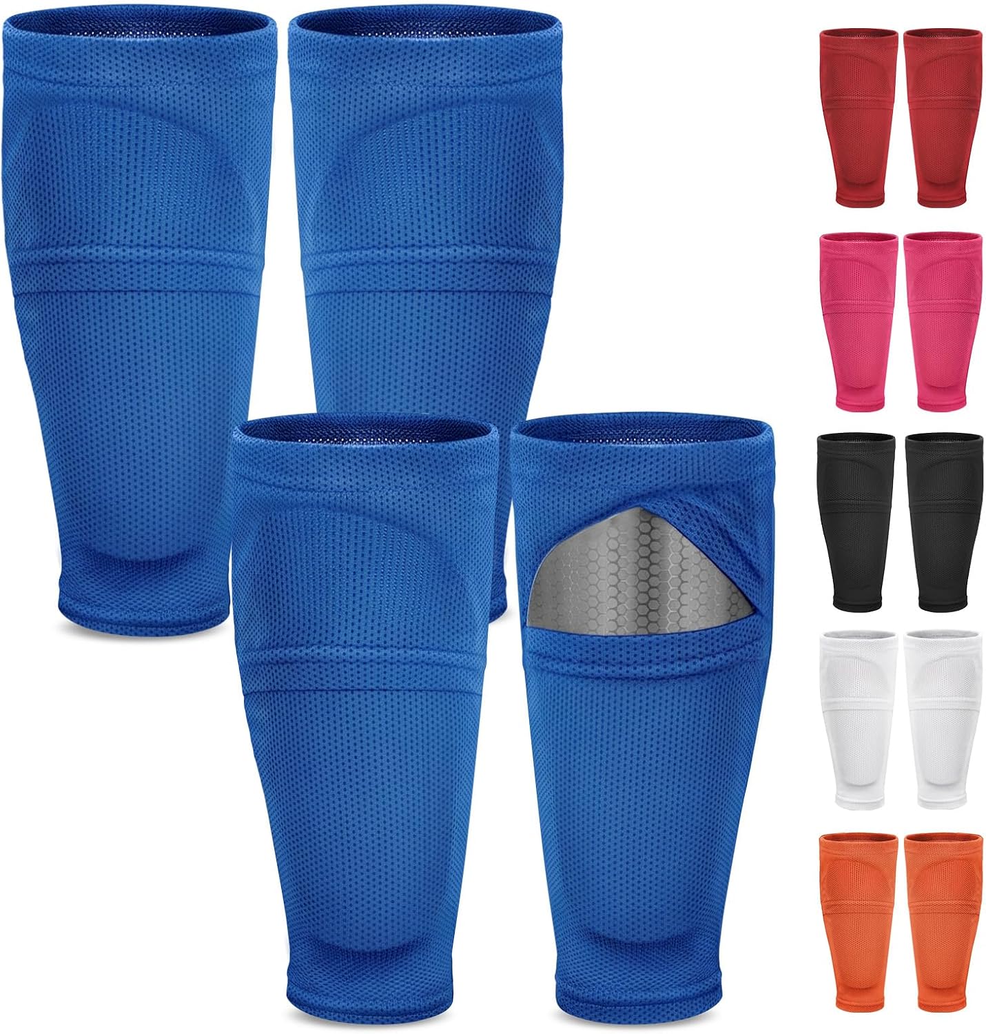 Shin Guard Sleeves 2 Pairs, Soccer Sleeves for Kids & Youth Ages 3-15