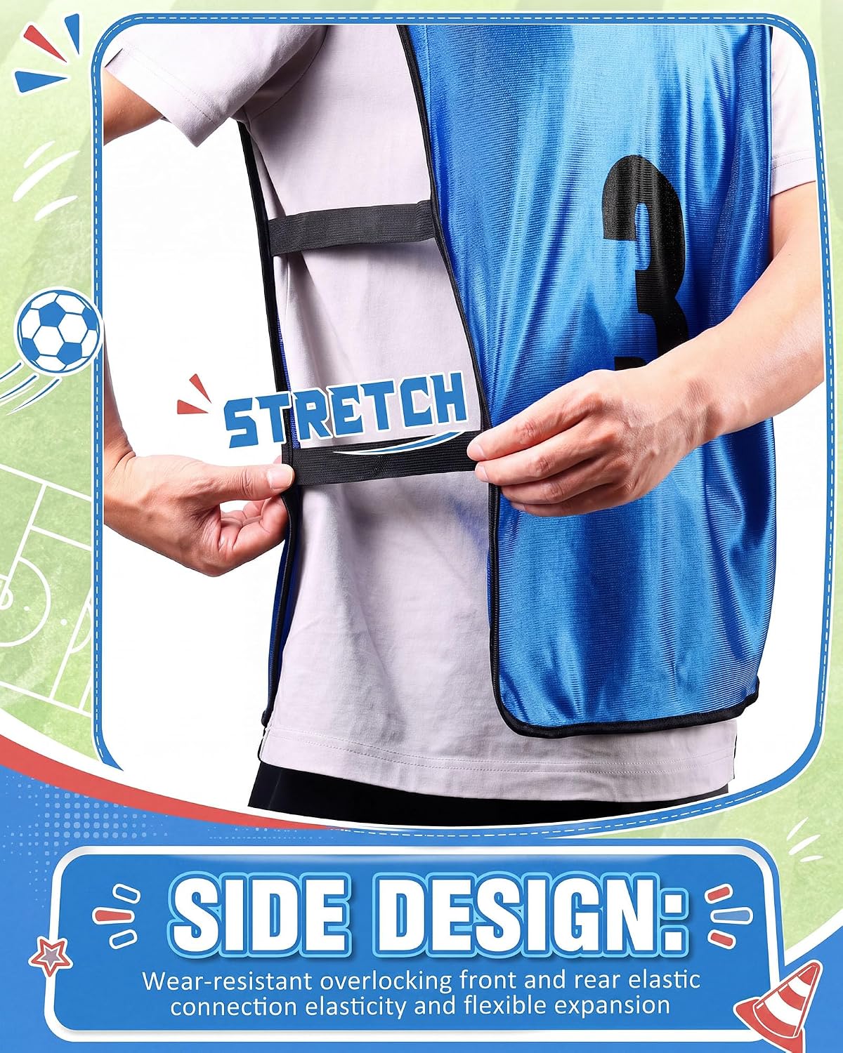 Yahenda 24 Pcs Sports Pinnies Soccer Scrimmage Practice Vests Numbered Soccer Team Pennies with Belt for Adult - Image 5