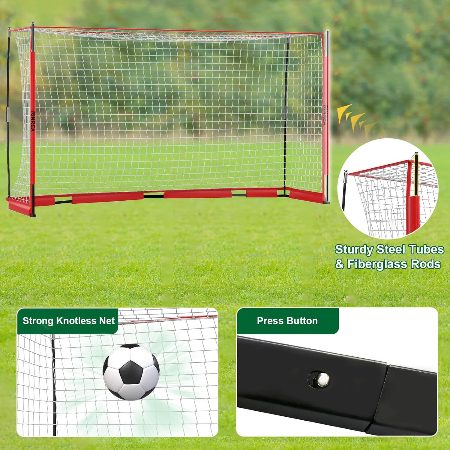 Portable Soccer Goal, Soccer Nets for Backyard with Agility Ladder | 12x6FT/14x7FT, Quick Setup & Disassemble, Stability & Durability, Team & Goalie Training, Carry Bag, Ground Nails - Image 3