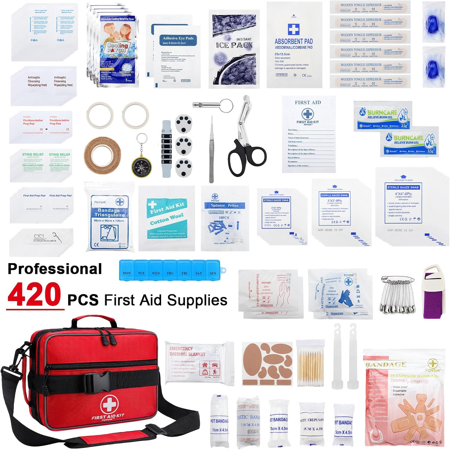 Poygik Premium 420-Piece Large First Aid Kit for Home, Car, Camping | Well-Organized, Portable Emergency Medical Kits for Travel, Truck, Hiking, Sports, Office, Businesses & Outdoor Emergencies - Image 2