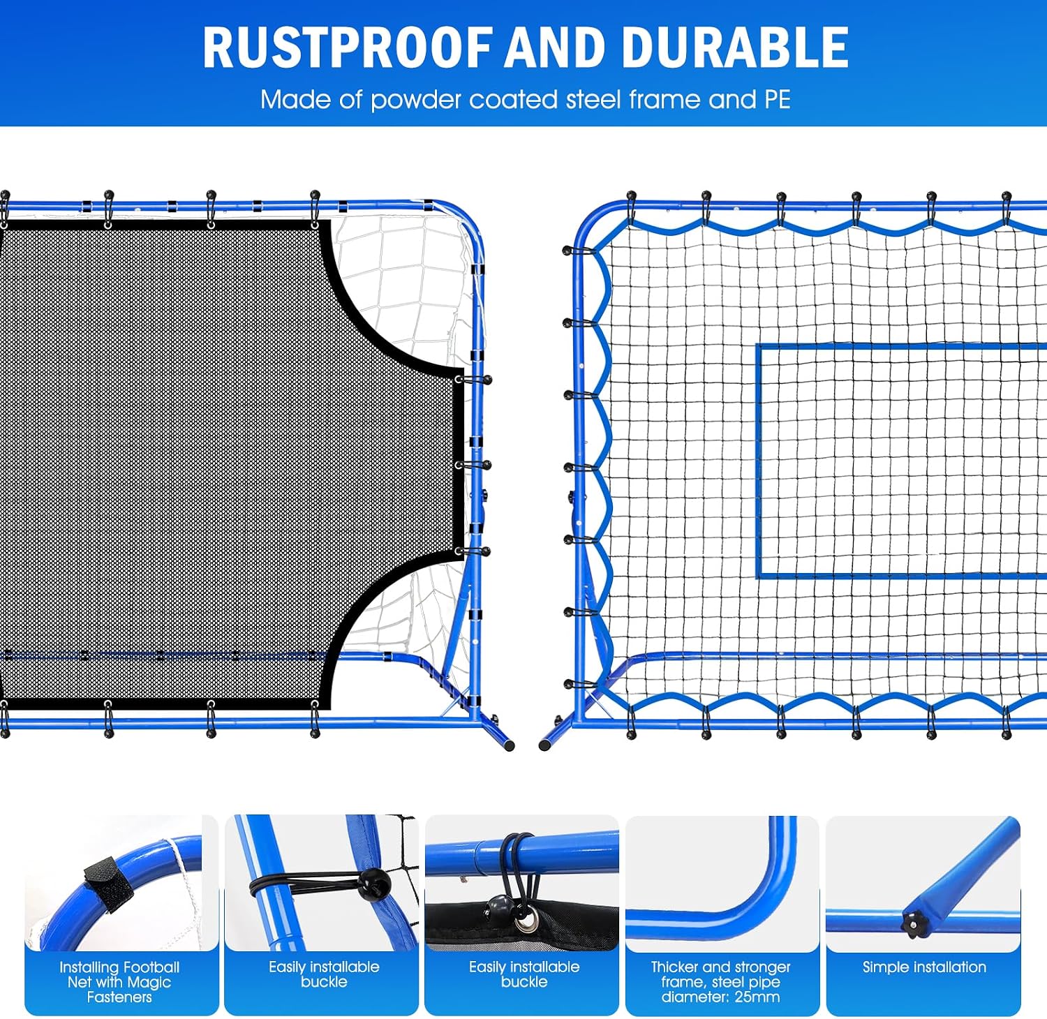 Soccer Baseball Rebounder Soccer Goal Net, Volleyball Rebound Pitchback Net | Quick Switch Angle Soccer Softball Training for Ball Control, Passing, Bounce Back Practice, Easy Setup Lacrosse Soccer Gifts - Image 8
