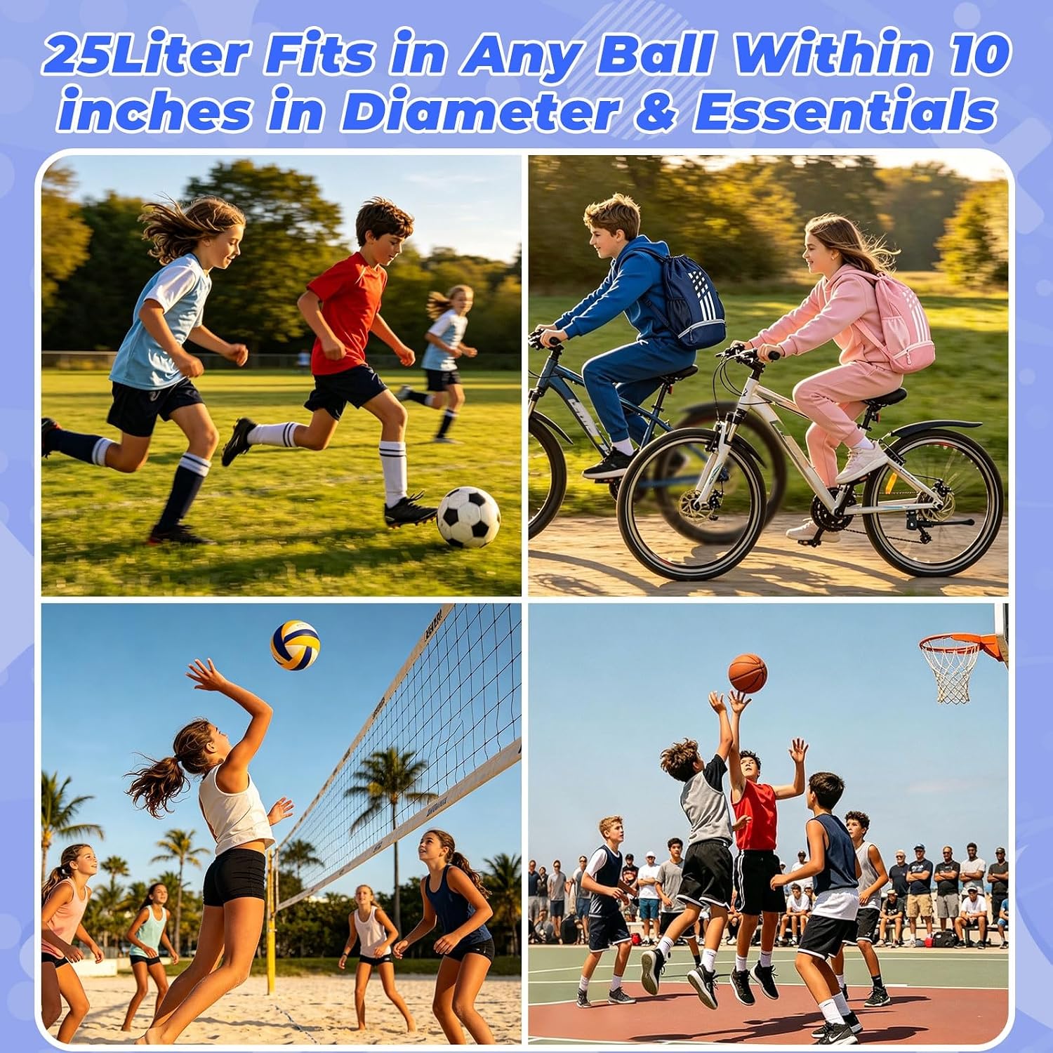 Soccer Bag, Youth Drawstring Backpack for Volleyball Basketball Sports | with 1 Shoes Compartment 1 Wet&Dry Pocket 2 Side Mesh Pockets 2 Zipper Pockets Bag for Gym Training Swimming Back to School - Image 4