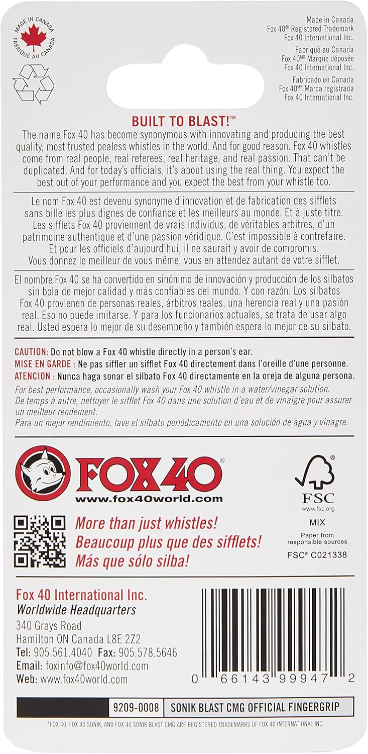 Fox 40 Sonik Blast CMG Fingergrip Pealess Whistle - Black - Image 4