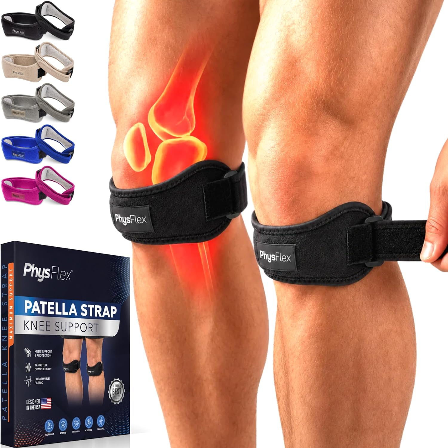 2 Pack Patellar Tendon Support Strap, Knee Brace, Knee Support, Pain Relief | Jumpers Knee, Tendonitis, Tendonitis, Hiking, Soccer, Basketball, Running, Adjustable Patella Stabilizer Strap, Men & Women