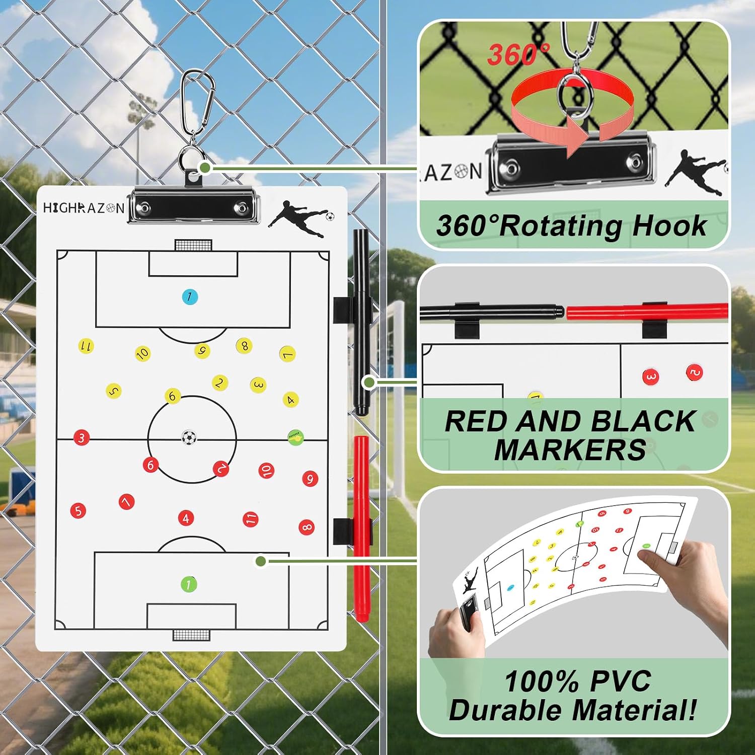 Magnetic Soccer Coaches Clipboard, White Double-Sided Dry Erase Coach Board, Tactics Whiteboard with Color Magnetic Sticker and 2 Markers for Coaches Gift - Image 6